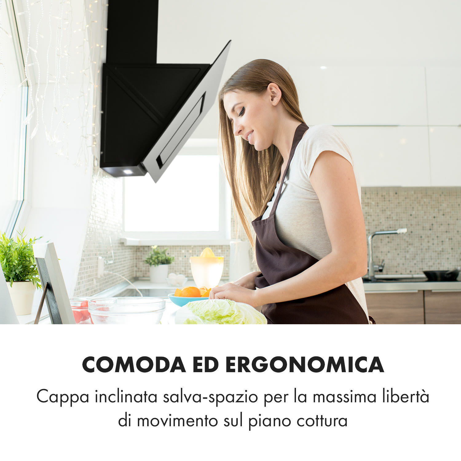 Sofia 90 Cappa Aspirante 300 m³/h Touch-Control Frontale in Vetro nero 