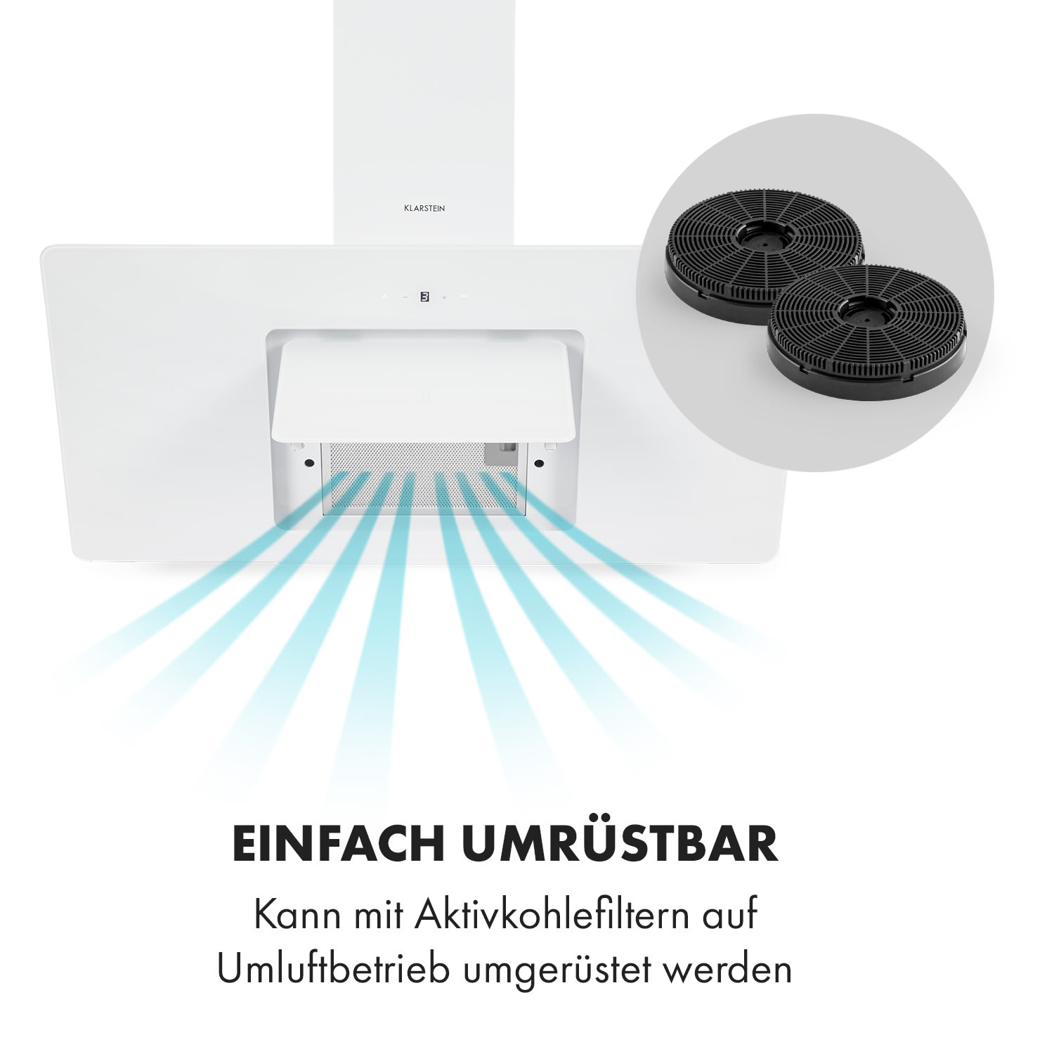 Sofia 90 Dunstabzugshaube kopffrei 300 m³/h Touch-Control Glasfront 90 cm | Weiß