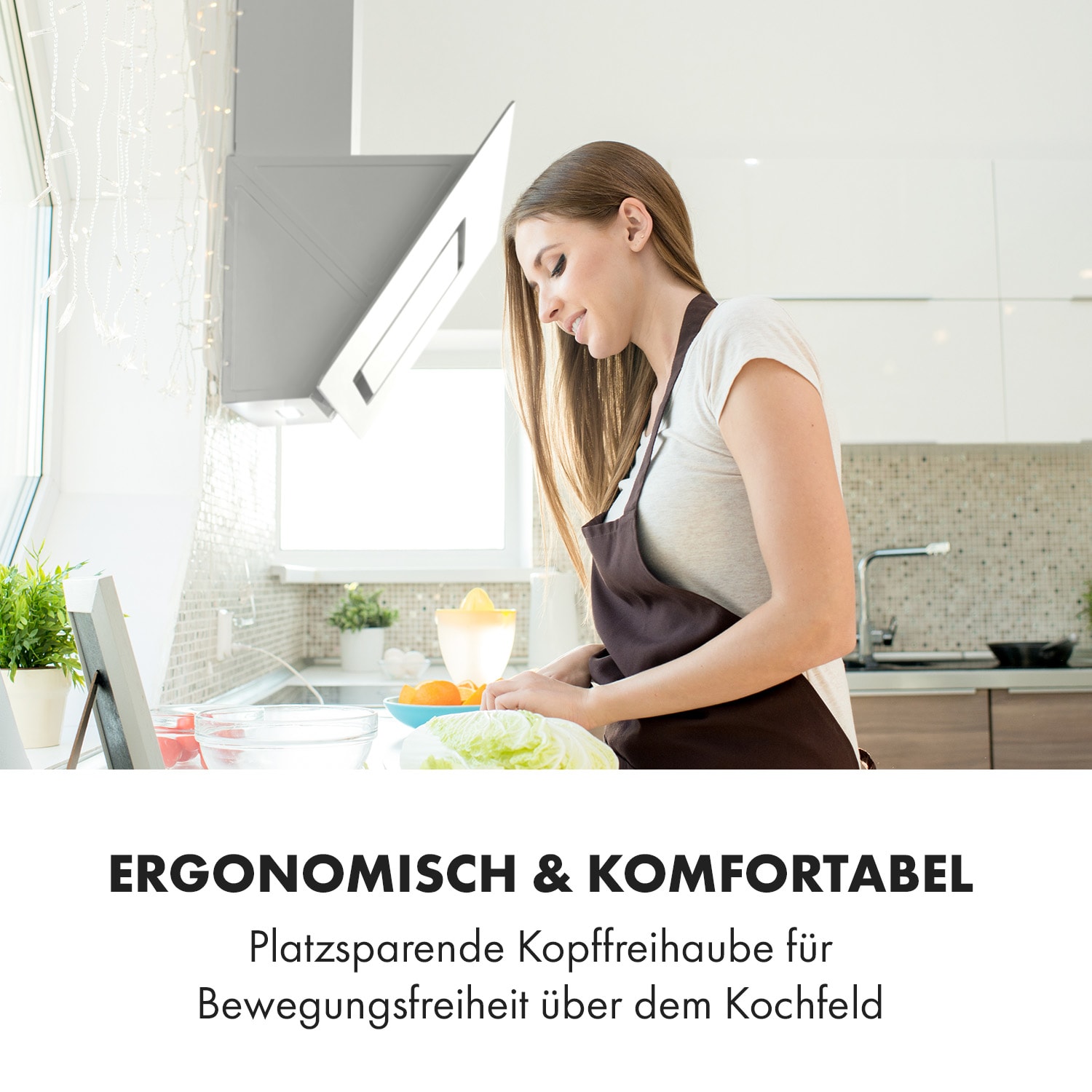 Sofia 90 Dunstabzugshaube kopffrei 300 m³/h Touch-Control Glasfront 90 cm | Weiß