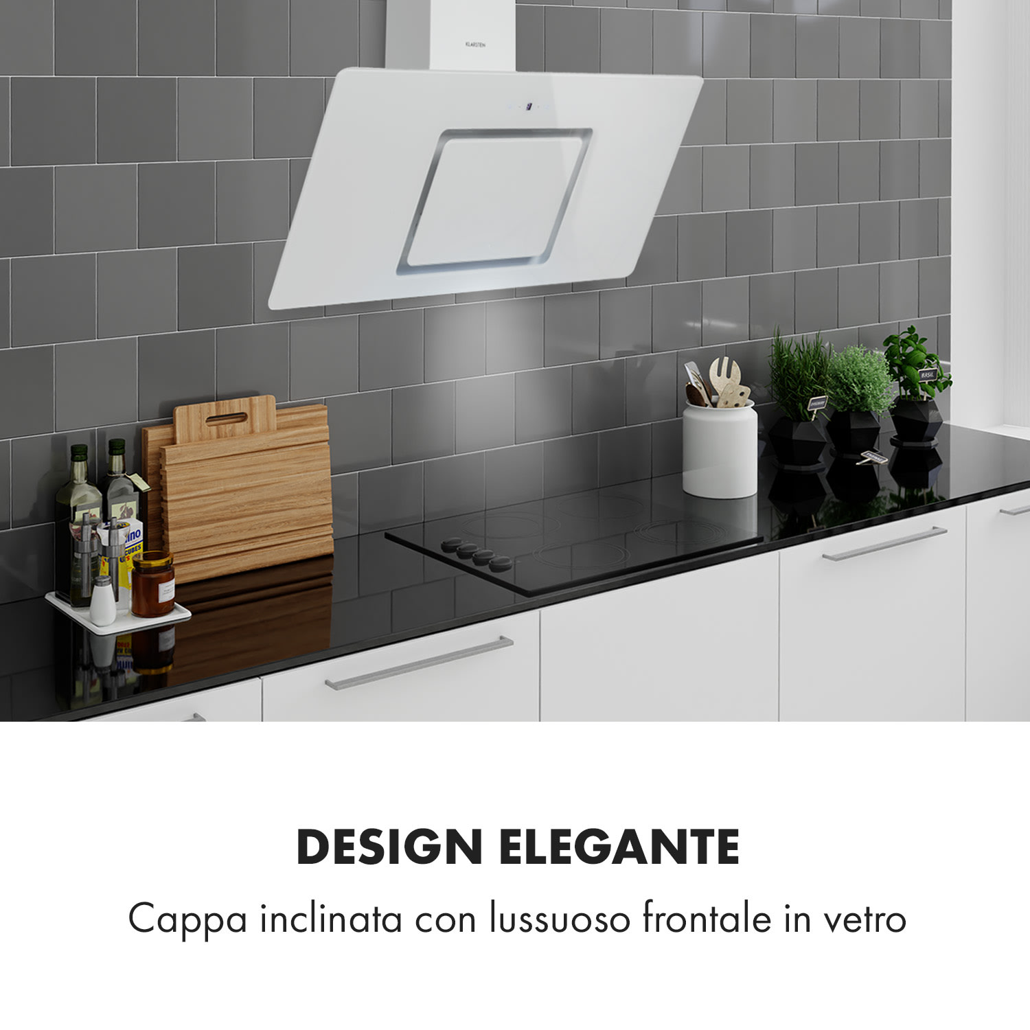 Sofia 90 Cappa Aspirante 300 m³/h Touch-Control Frontale in Vetro bianco 90 cm | Branco