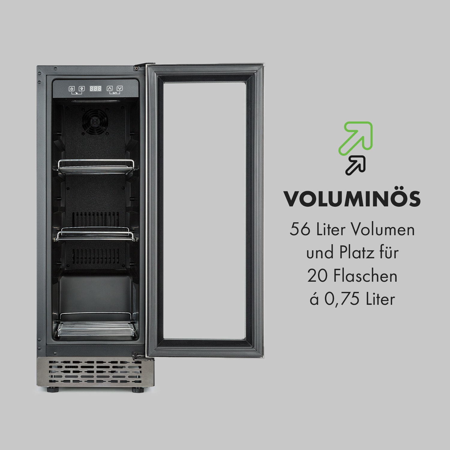 Beerlager 56 Getränkekühlschrank 56l 20 Fl. Glastür Touch-Bedienfeld Edelstah 56 Ltr