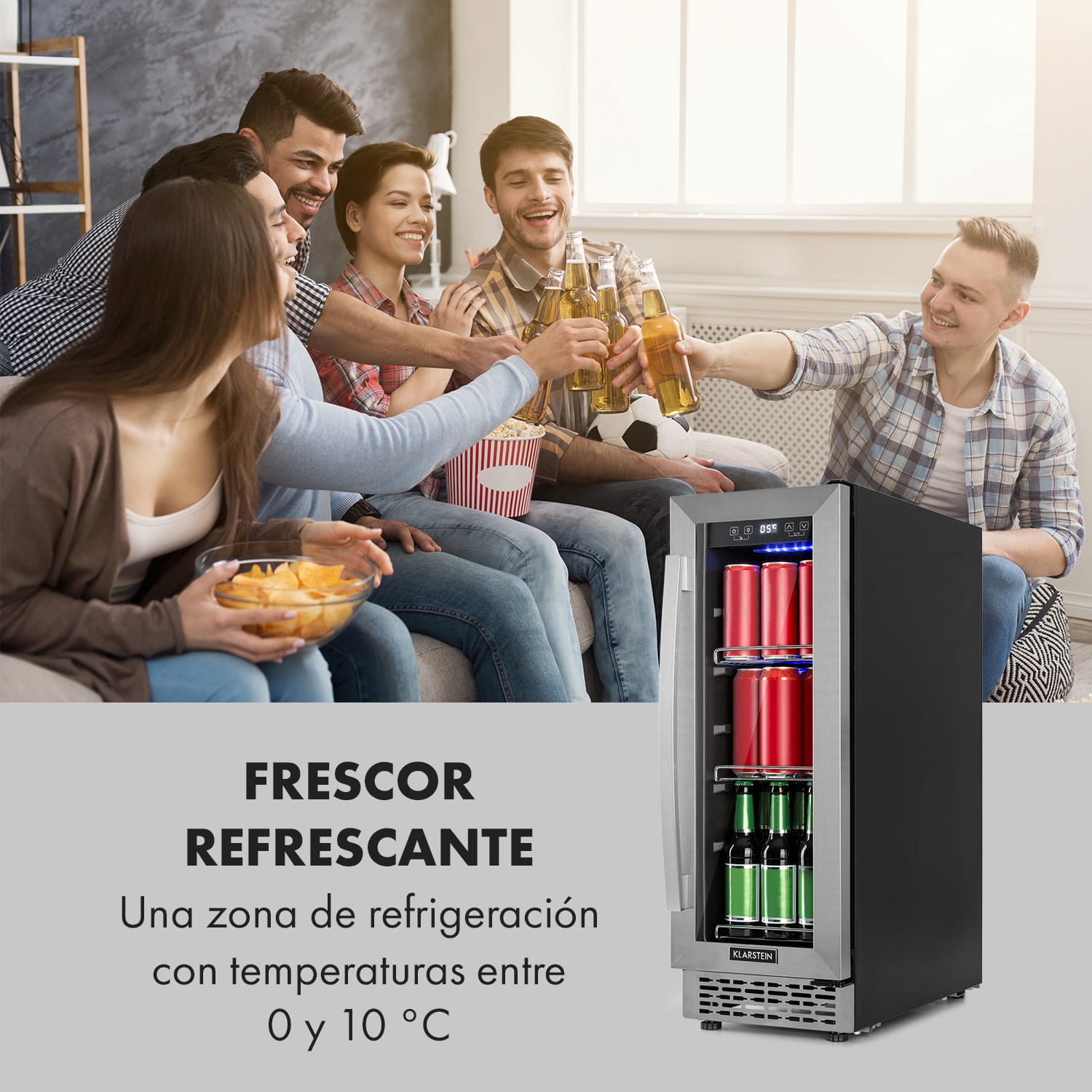 Beerlager 56 Nevera para bebidas 56L 20 botellas Puerta de cristal con panel de control táctil y acero inoxidable 56 L