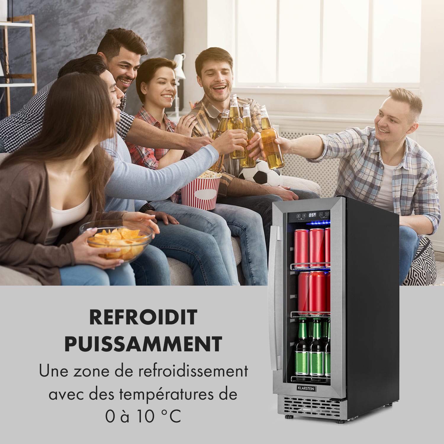 Beerlager 56 Réfrigérateur à boissons 56 L 20 bt Porte vitrée Panneau de commande tactile Acier inoxydable 56 L