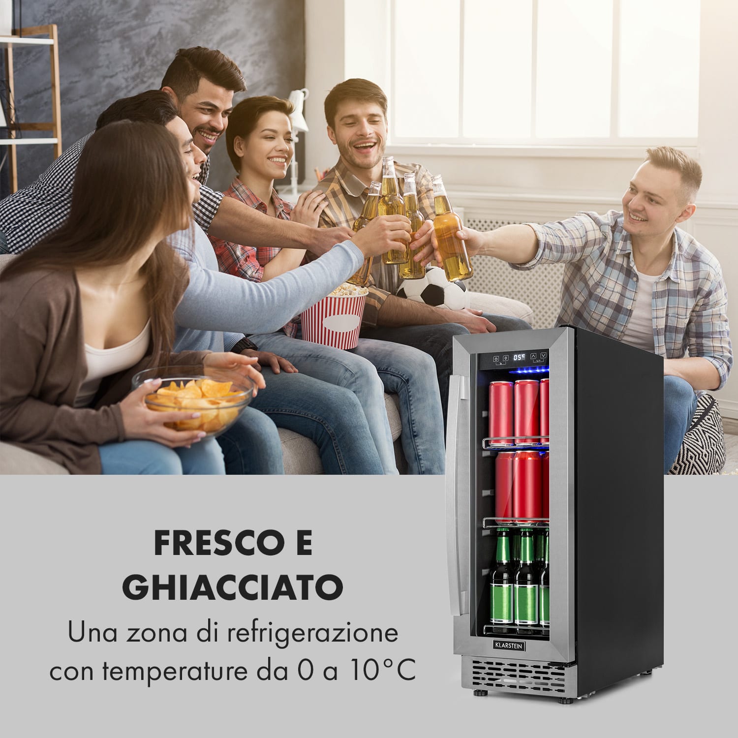 Beerlager 56 - Frigorifero per bevande, 56 l, 20 bottiglie Sportello di vetro, pannello di controllo touch, acciaio inox 56 l