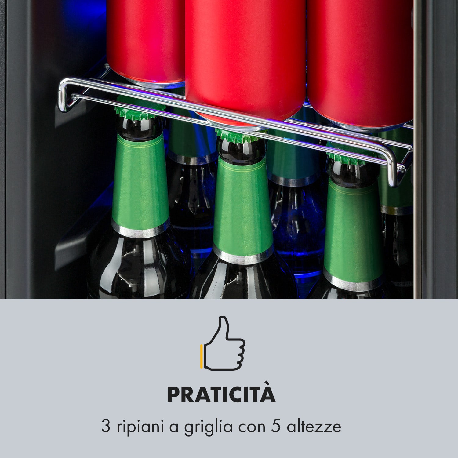 Beerlager 56 - Frigorifero per bevande, 56 l, 20 bottiglie Sportello di vetro, pannello di controllo touch, acciaio inox 56 l