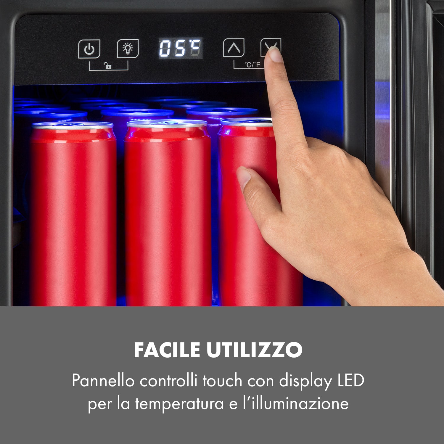 Beerlager 56 - Frigorifero per bevande, 56 l, 20 bottiglie Sportello di vetro, pannello di controllo touch, acciaio inox 56 l