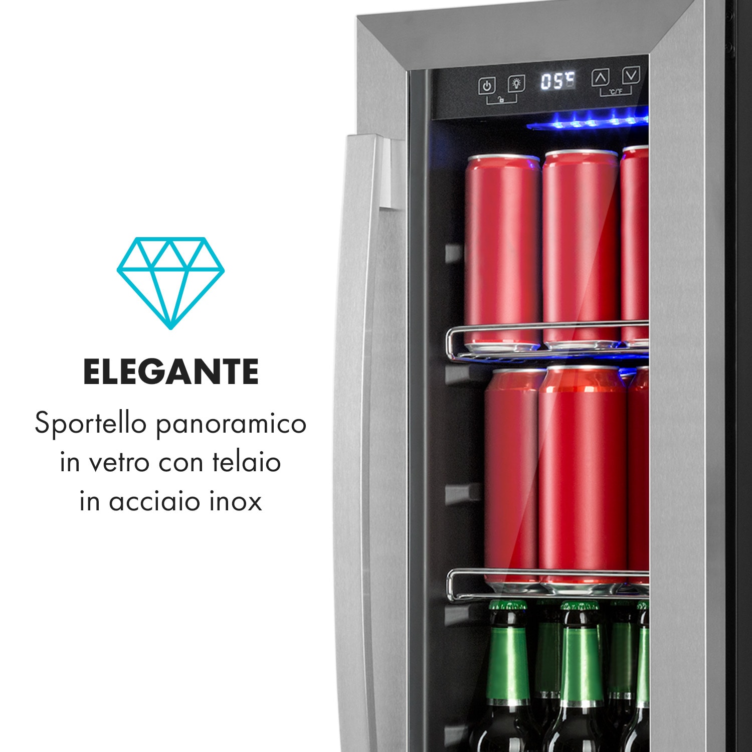 Beerlager 56 - Frigorifero per bevande, 56 l, 20 bottiglie Sportello di vetro, pannello di controllo touch, acciaio inox 56 l