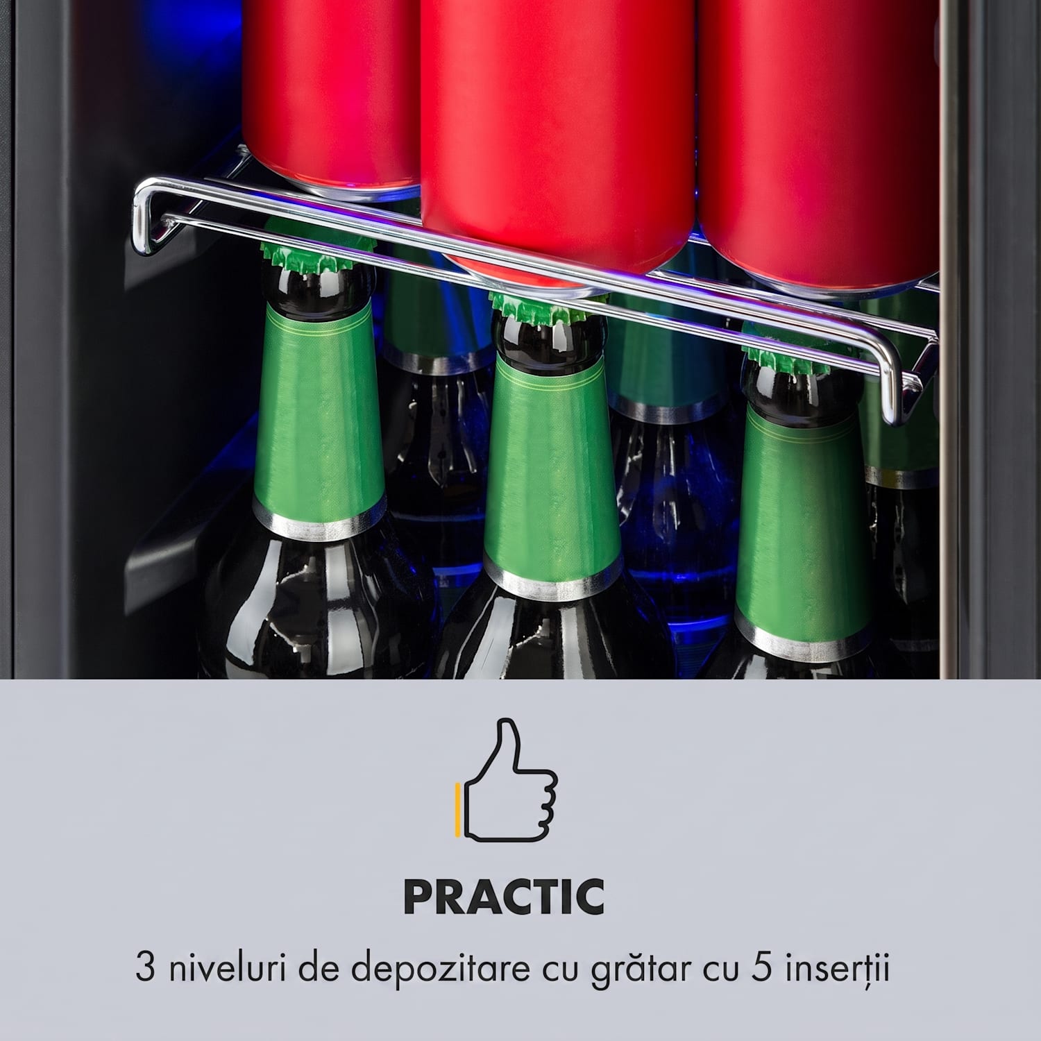 Beerlager 56, frigider pentru băuturi, 56 l, 20 de sticle, clasa energetică G, oțel inoxidabil, negru 56 L