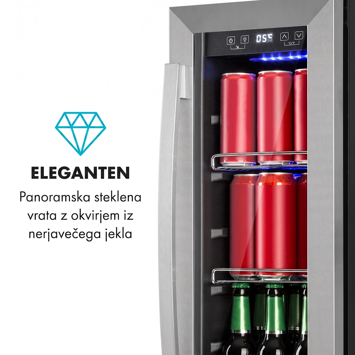 Beerlager 56, hladilnik za pijačo, 56 l, 20 steklenic, energijski razred G, nerjaveče jeklo, črna 56 Ltr