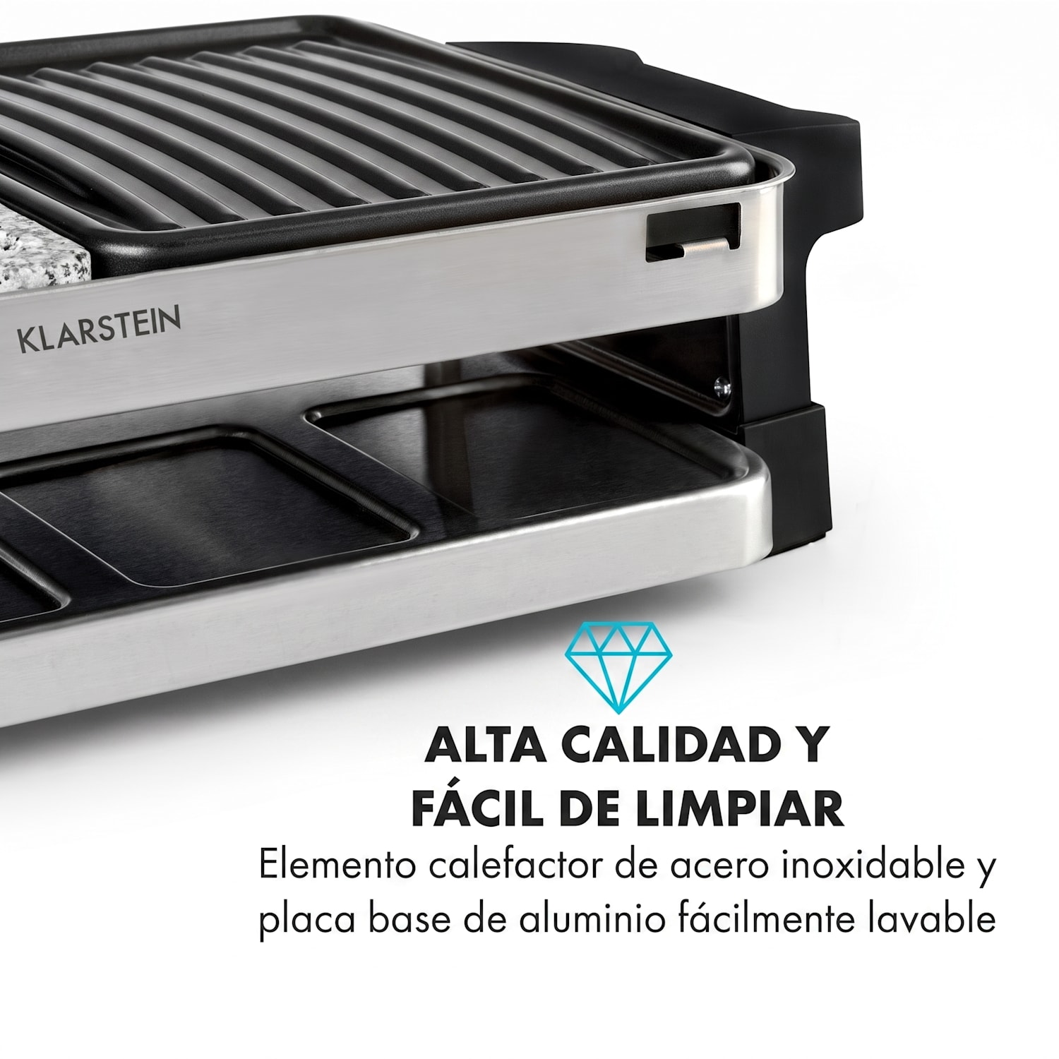 Sirloin Raclette 1500W Aluminio/Piedra 8 personas Indicadores luminosos led 