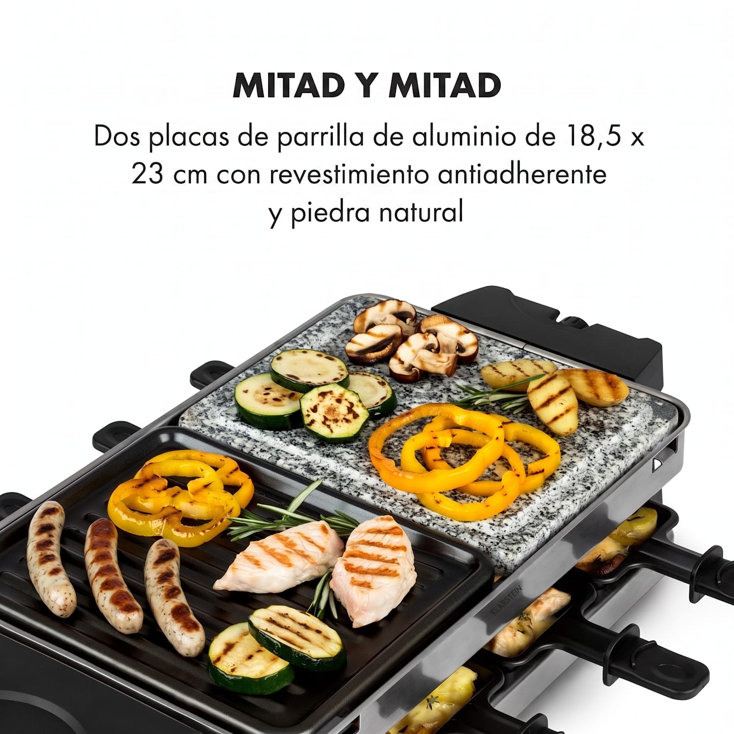 Sirloin Raclette 1500W Aluminio/Piedra 8 personas Indicadores luminosos led 