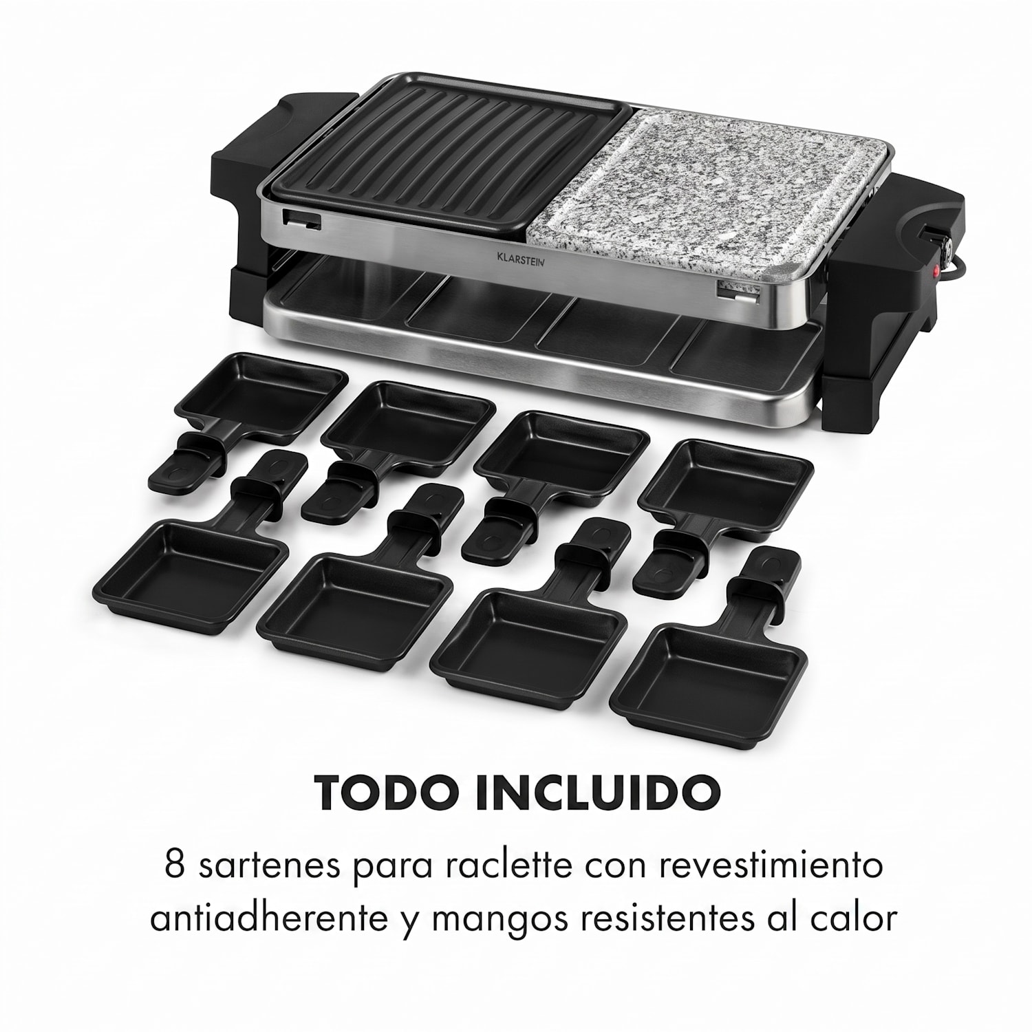 Sirloin Raclette 1500W Aluminio/Piedra 8 personas Indicadores luminosos led 