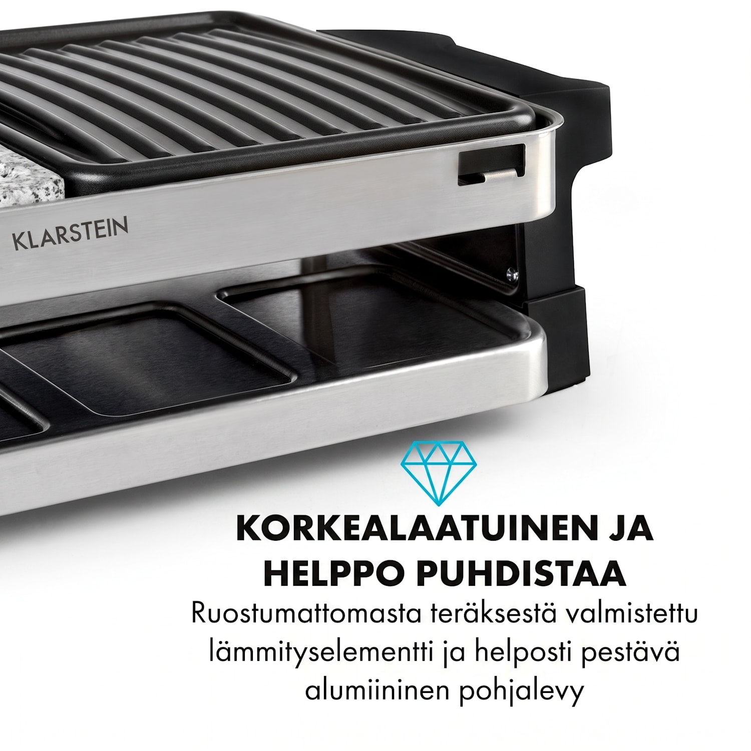 Sirloin -raclettegrilli 1500 W alumiini/kivi 8 henkilölle LED-kontrollivalo 