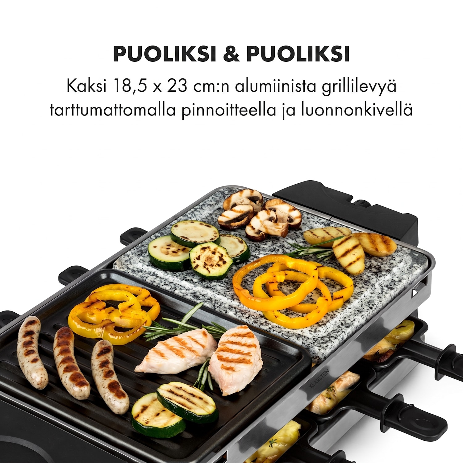Sirloin -raclettegrilli 1500 W alumiini/kivi 8 henkilölle LED-kontrollivalo 