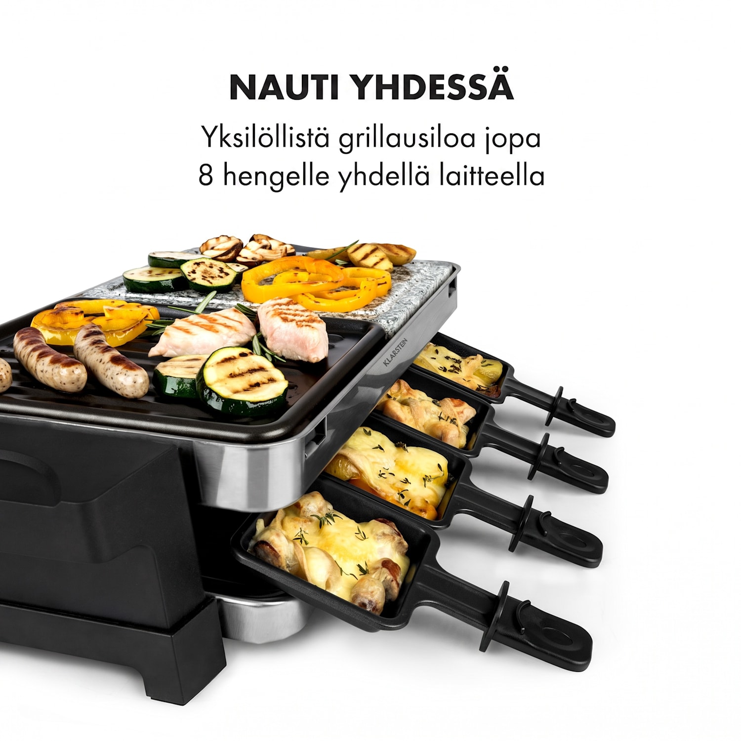Sirloin -raclettegrilli 1500 W alumiini/kivi 8 henkilölle LED-kontrollivalo 