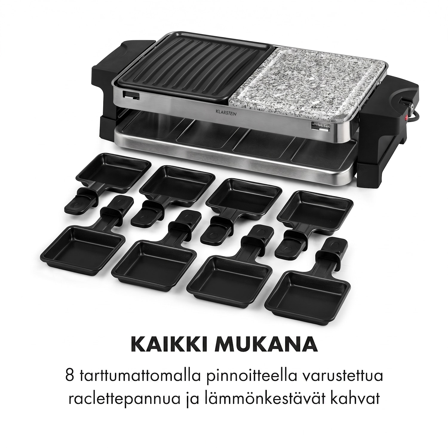 Sirloin -raclettegrilli 1500 W alumiini/kivi 8 henkilölle LED-kontrollivalo 