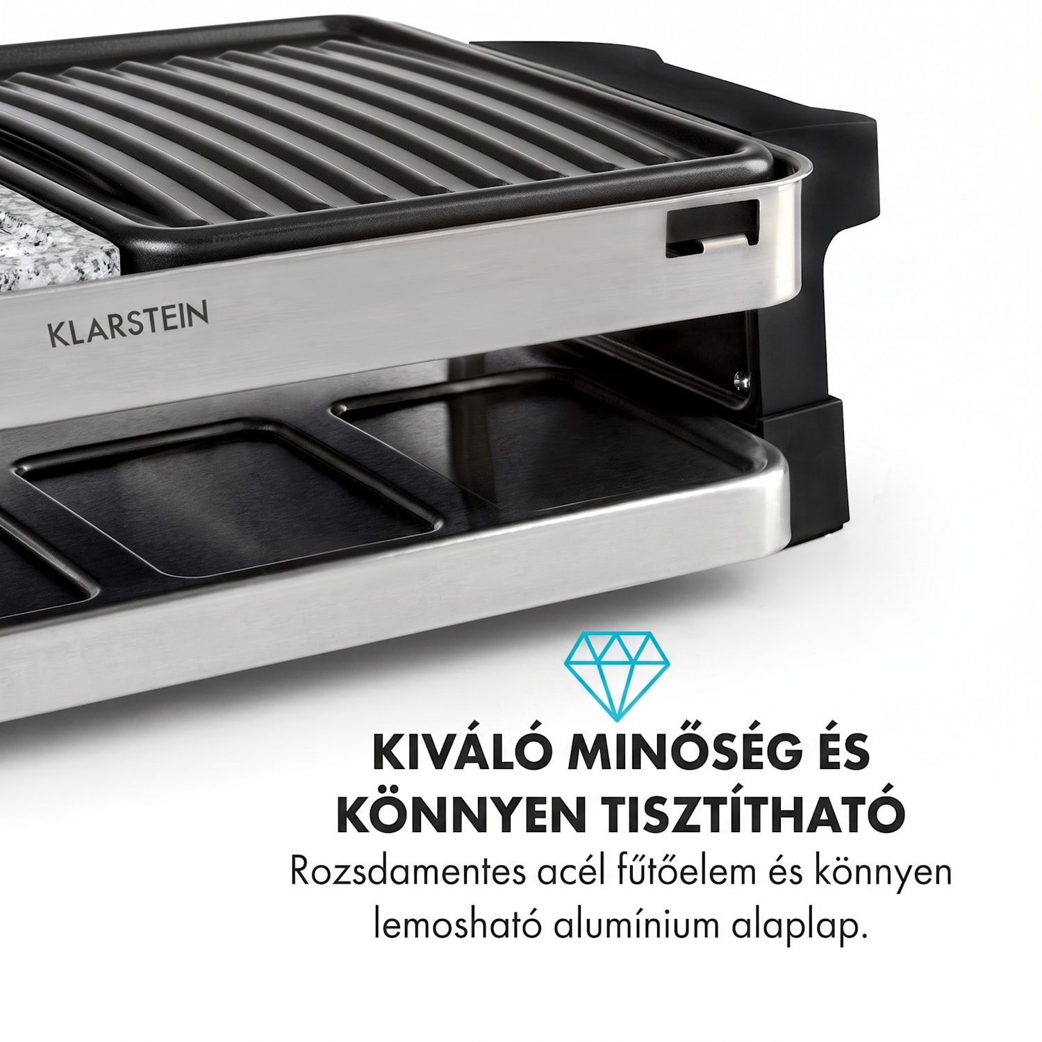 Sirloin, raclette grill, 1500 W, alumínium / kő, 8 személyre, LED jelzőfény 