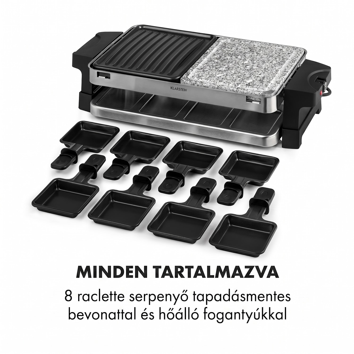 Sirloin, raclette grill, 1500 W, alumínium / kő, 8 személyre, LED jelzőfény 