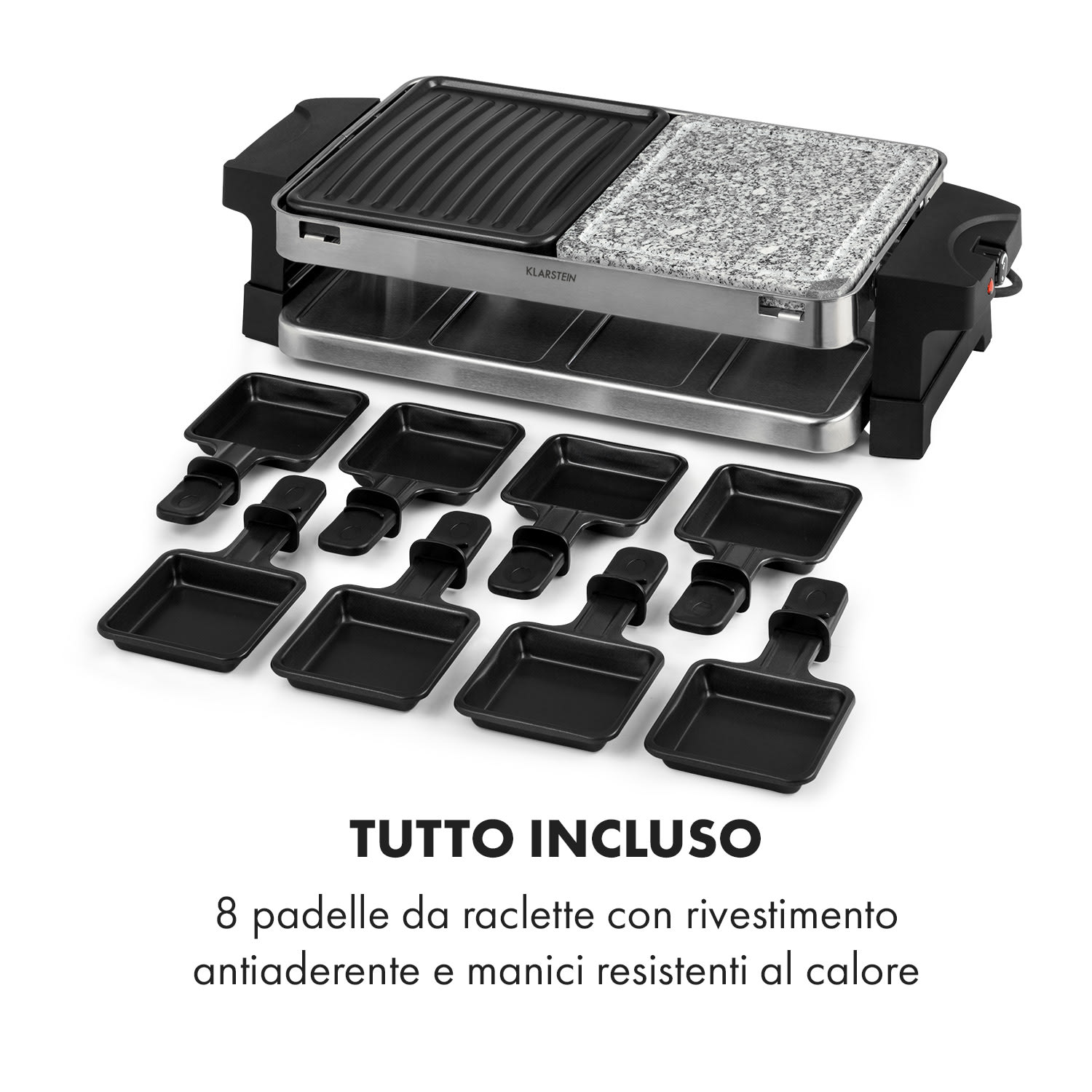 Sirloin raclette 1500W alluminio / pietra 8 persone spia LED 