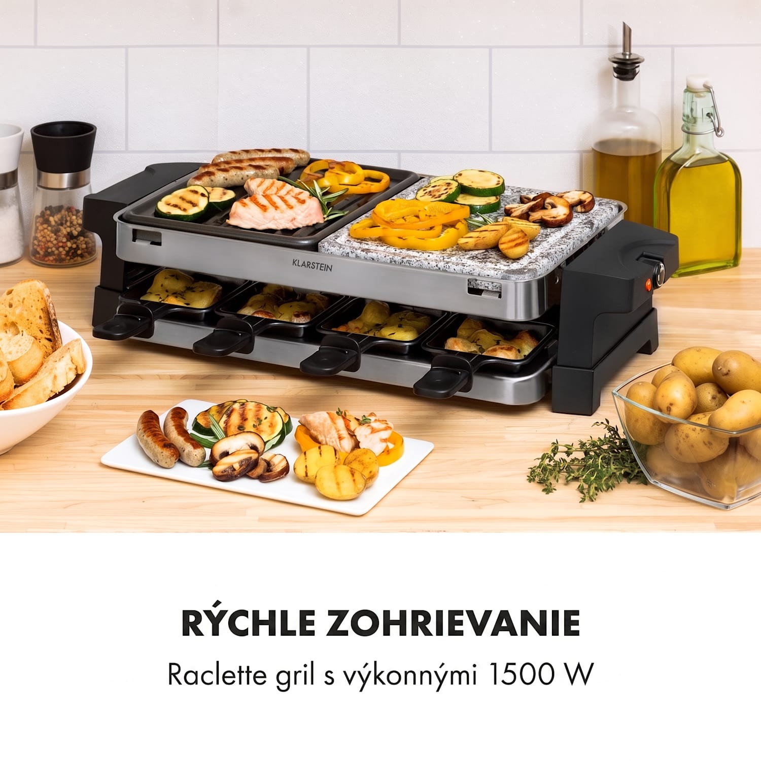 Sirloin, raclette gril, 1500 W, hliník/kameň, pre 8 osôb, LED kontrolky 