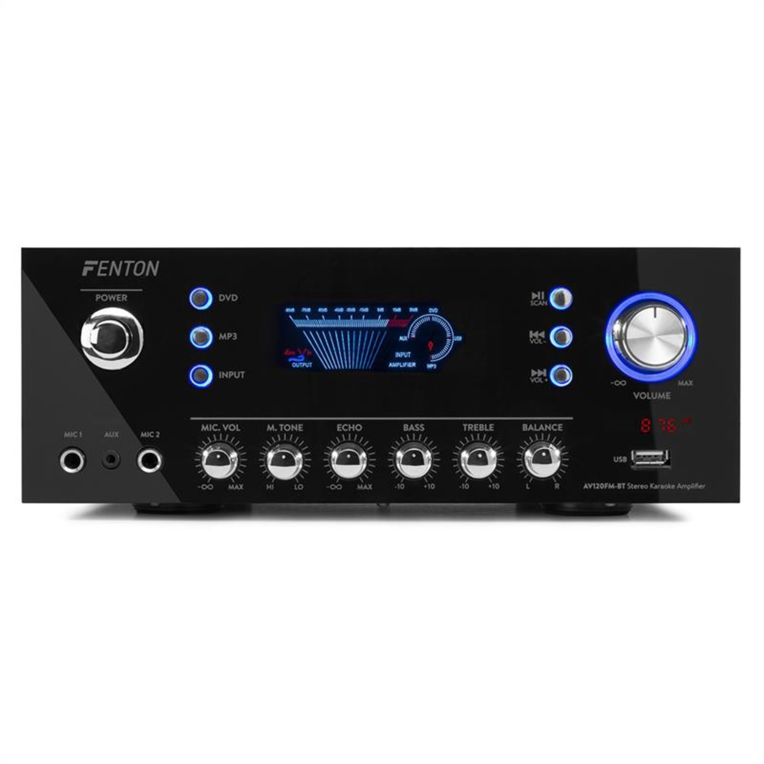 AV120FM, stereo HiFi zosilňovač, 120 W RMS, (2 x 60 W na 8 Ohm), BT/USB/AUX