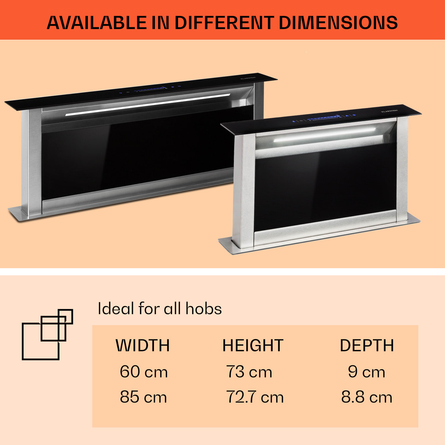 Royal Flush Eco, digestoř, 90 cm, výsuvná, 576 m³/h, A+, černá 90 cm | Černá | Nerezová ocel
