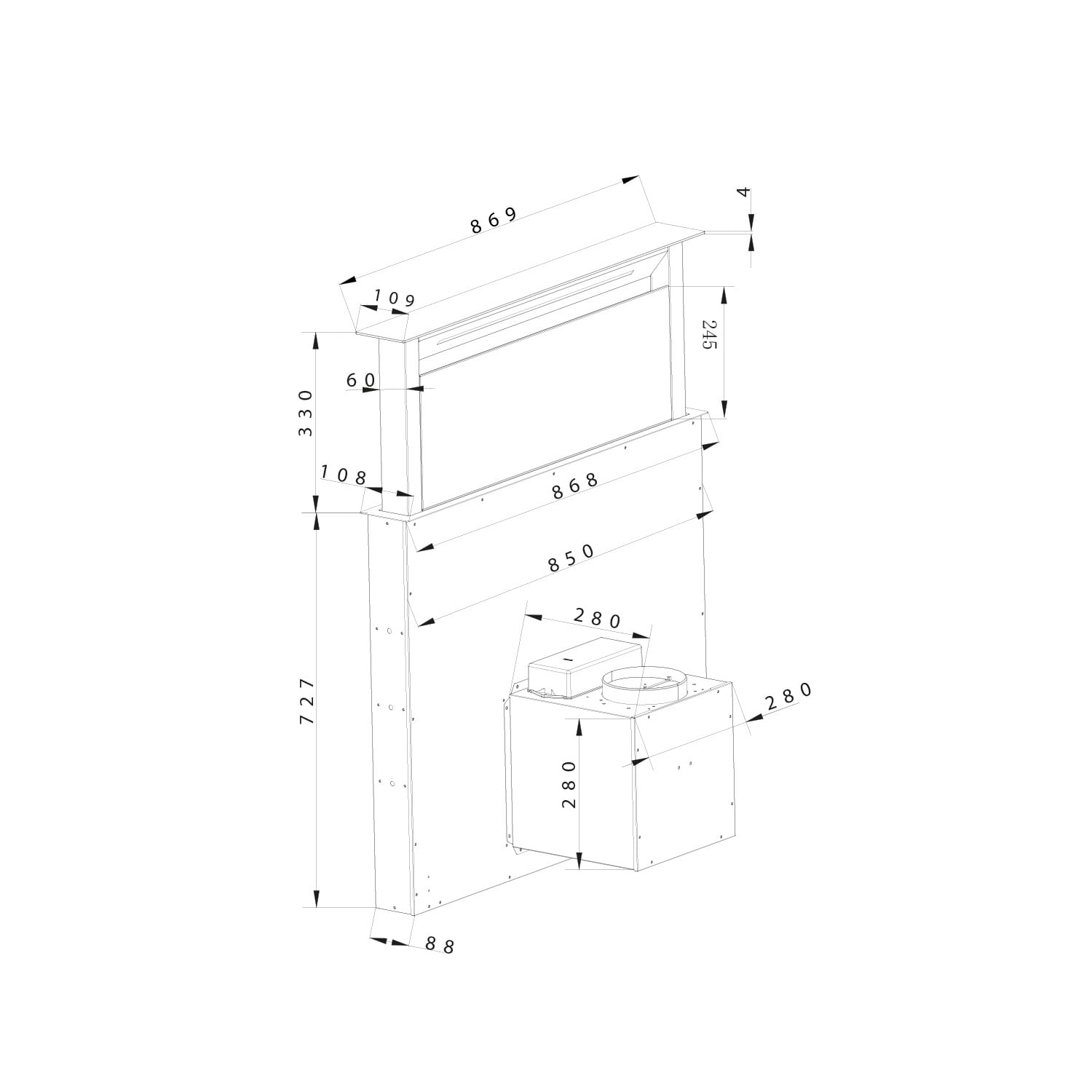 Royal Flush Eco, hotă, 90 cm, 576 m³/h, A+ 90 cm | Alb | Oțel inoxidabil