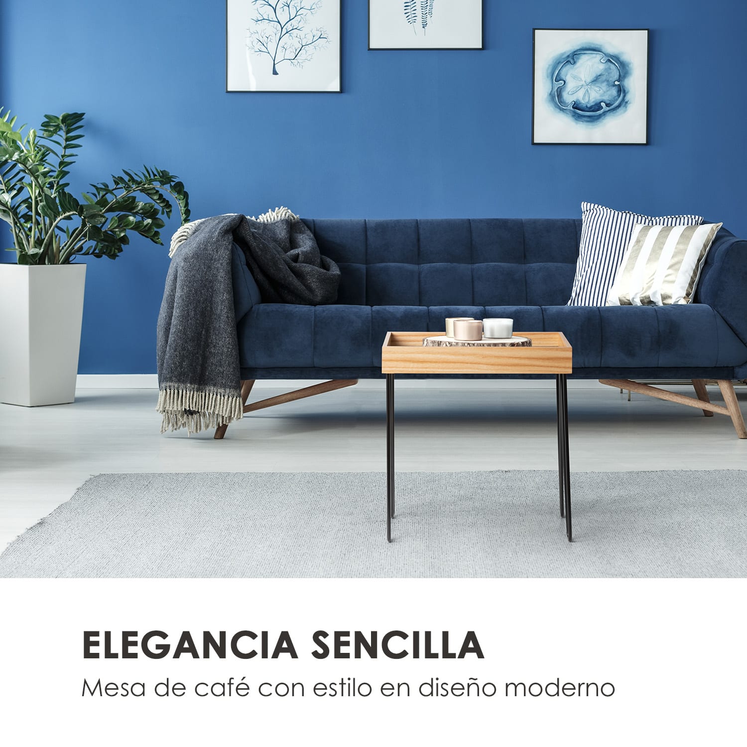 Little Lyon Mesita de café de melamina /MDF con contrachapado Marco de acero Negra 52 x 56 x 33,5 cm