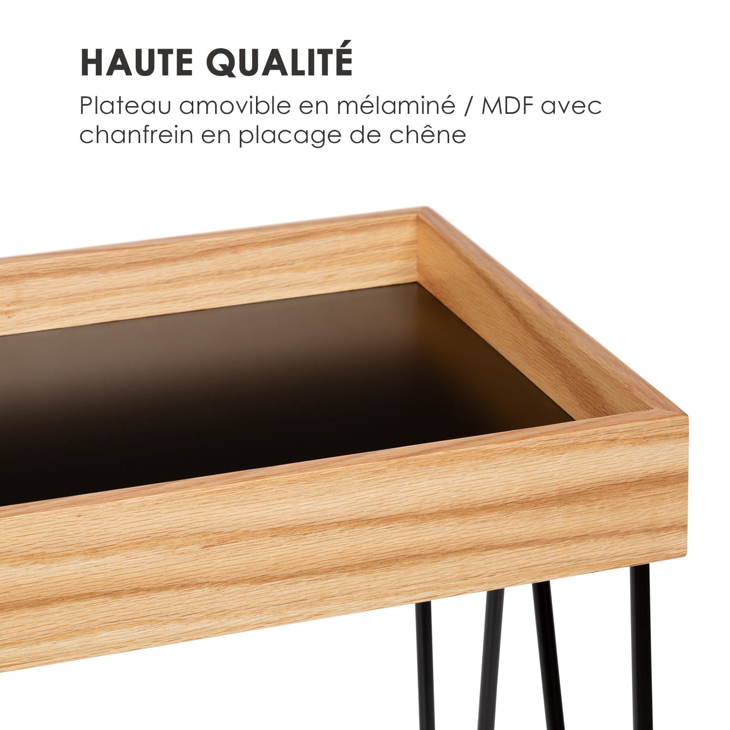Little Lyon Table basse mélaminé plateau MDF structure acier plaqué chêne 52 x 56 x 33,5 cm