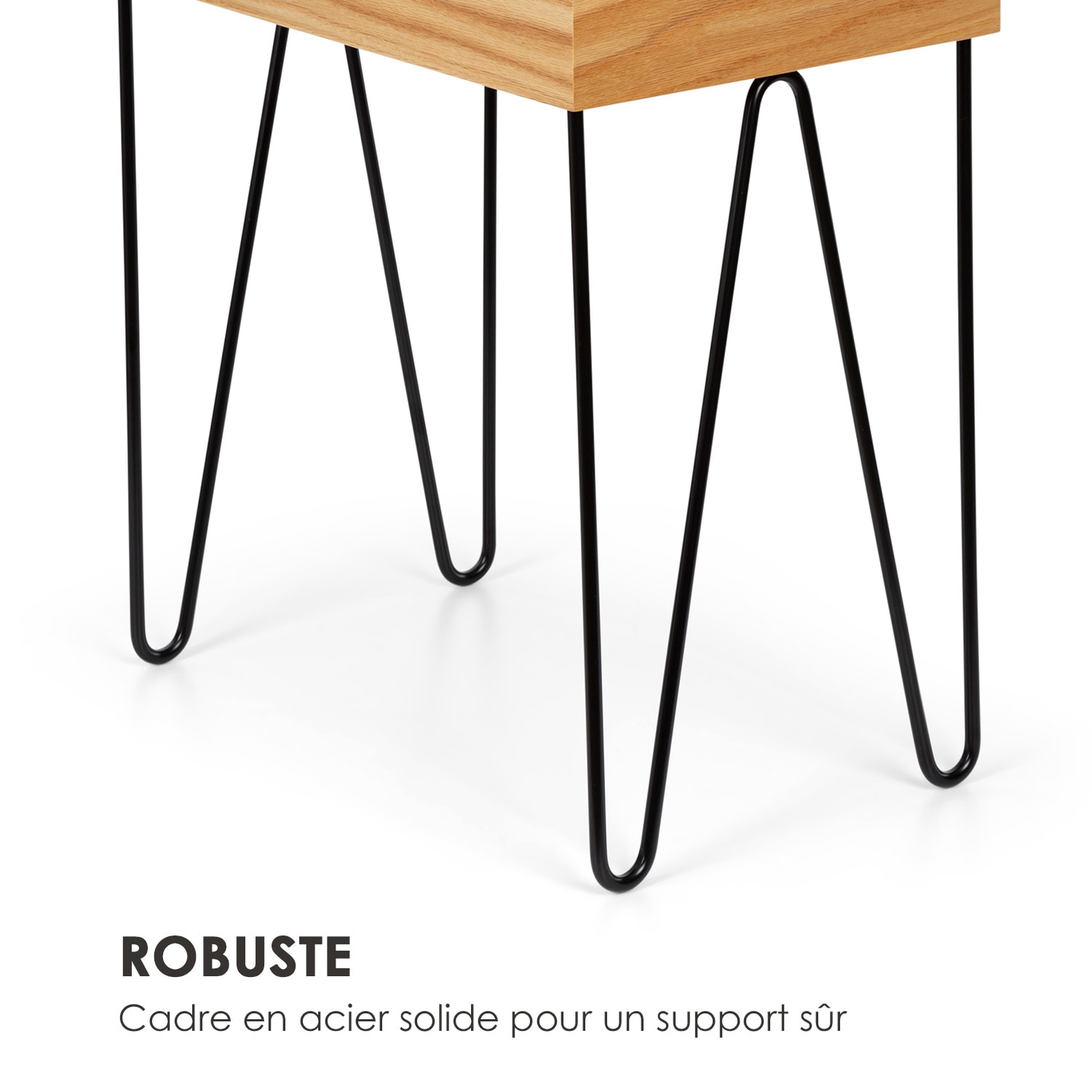 Little Lyon Table basse mélaminé plateau MDF structure acier plaqué chêne 52 x 56 x 33,5 cm