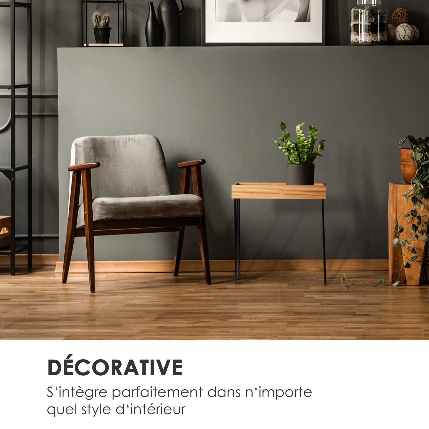 Little Lyon Table basse mélaminé plateau MDF structure acier plaqué chêne 52 x 56 x 33,5 cm