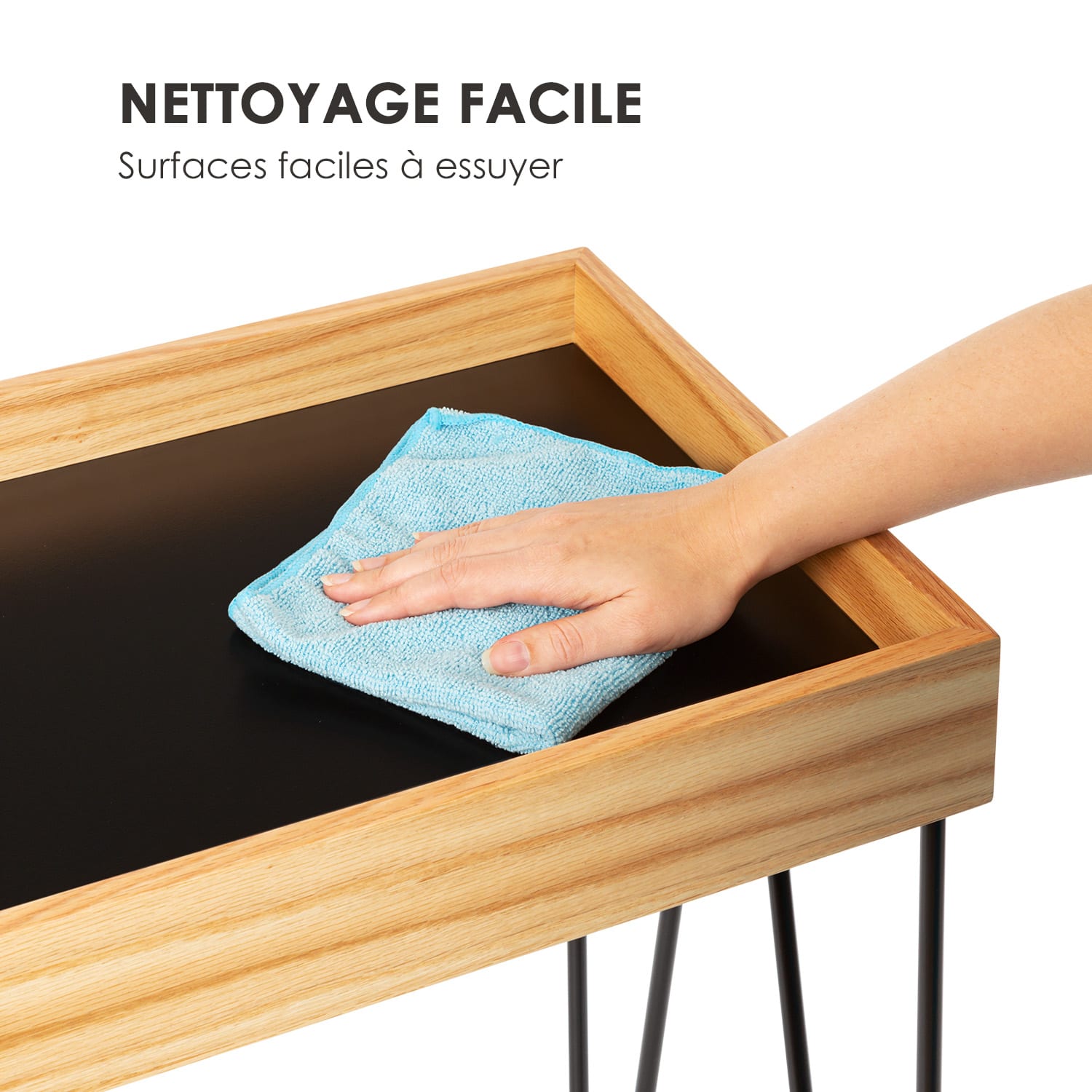 Little Lyon Table basse mélaminé plateau MDF structure acier plaqué chêne 52 x 56 x 33,5 cm