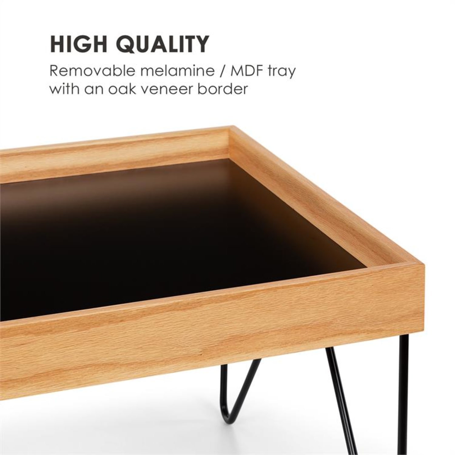 Big Lyon dienblad tafel melamine/MDF met eiken fineer stalen frame zwart 54,5 x 41 x 54,5 cm