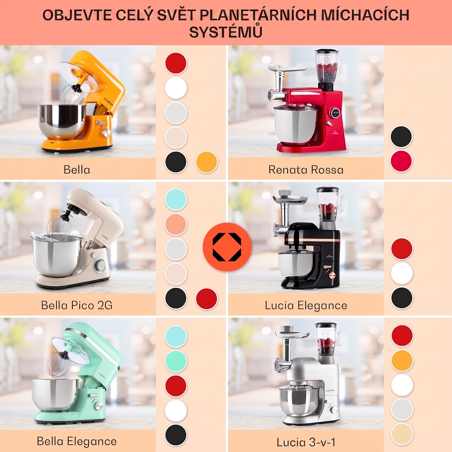 Bella Elegance, kuchyňský robot, 1800 W, 1,7 HP, 6 stupňů, 5 l Černá