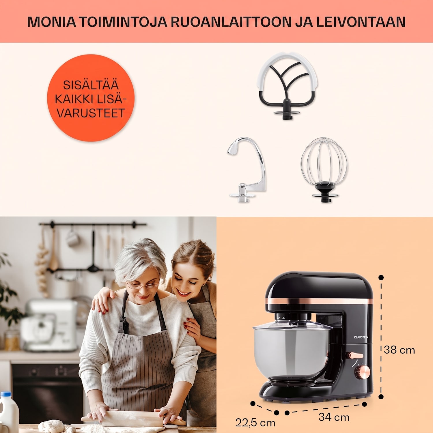 Bella Elegance -yleiskone 1800 W / 2,7 hv / 5 litraa ruostumaton teräs BPA-vapaa Musta