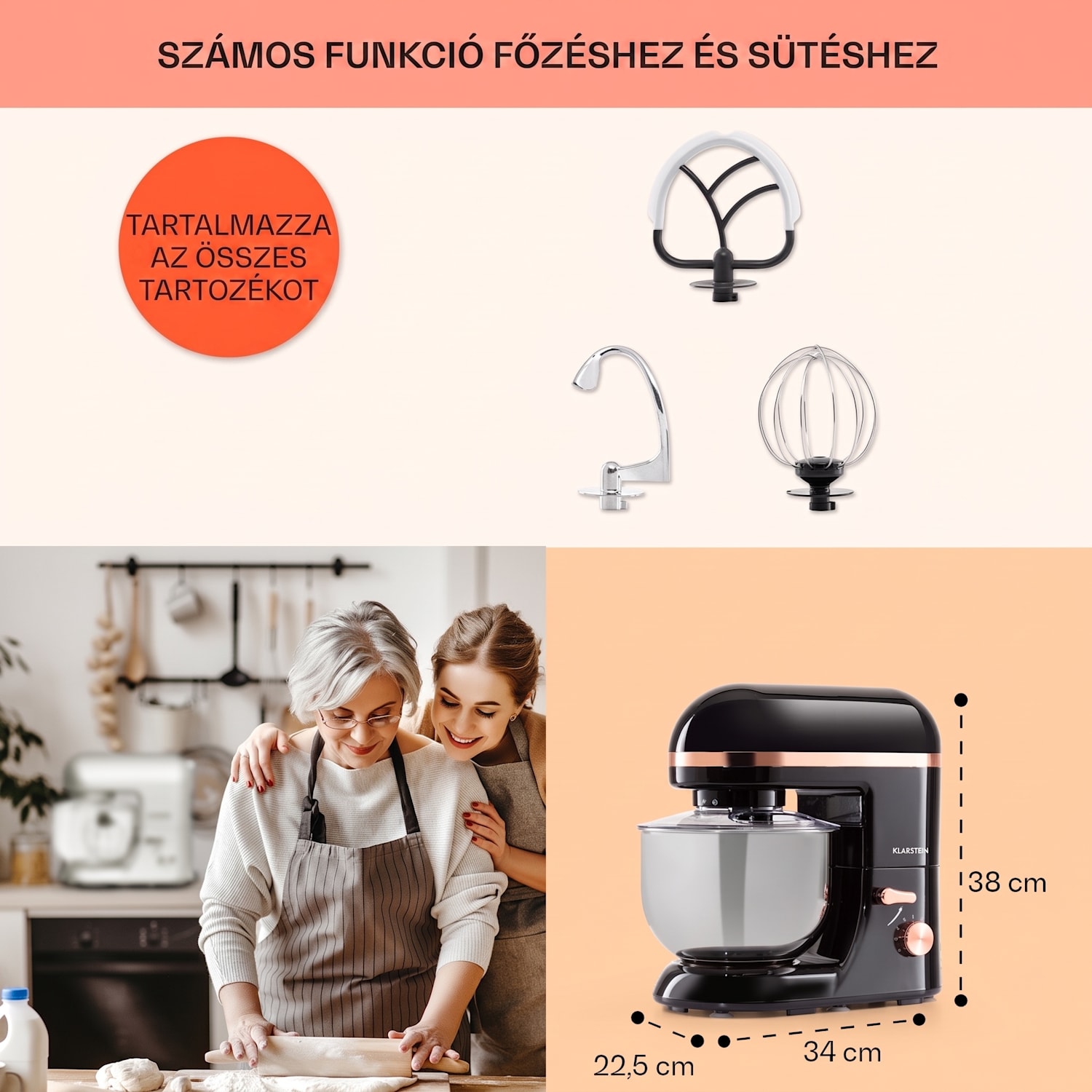 Bella Elegance, konyhai robotgép, 1800 W, 1,7 PS, 6 fokozat, 5 L Fekete
