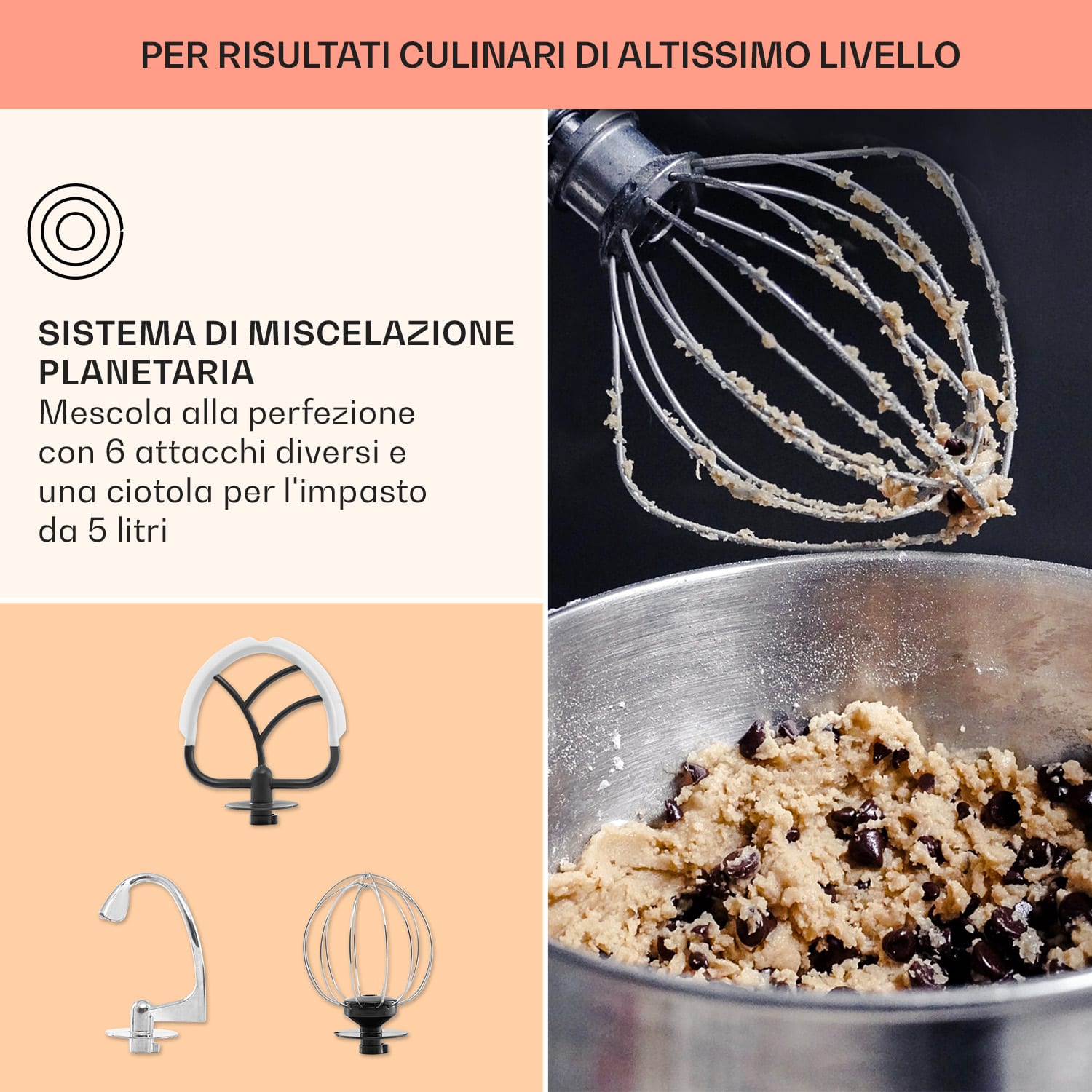 Bella Elegance Robot da cucina 1800 W/2,7 CV 5,2 litri acciaio inox senza BPA Rosso