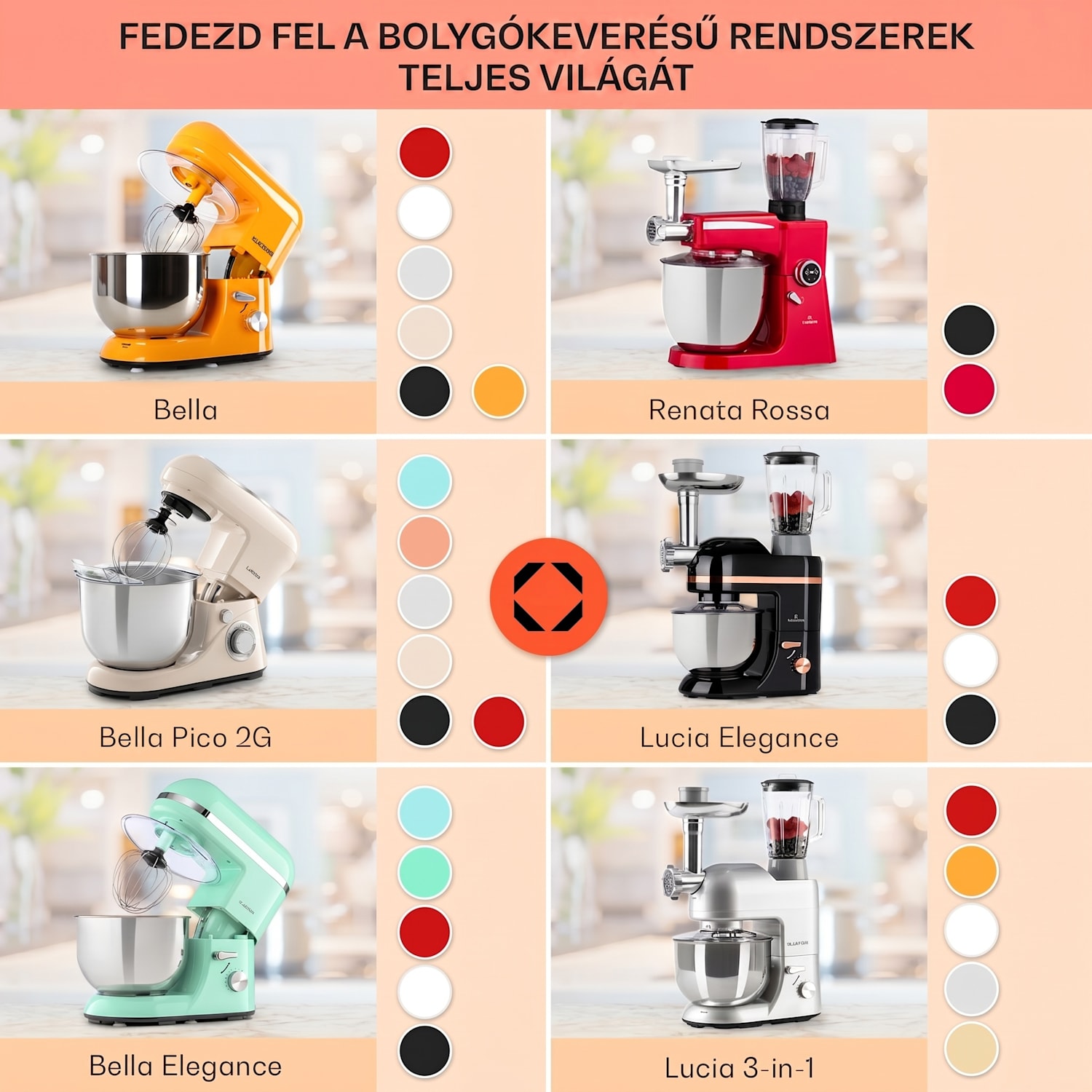 Bella Elegance, konyhai robotgép, 1800 W, 1,7 PS, 6 fokozat, 5 L Piros