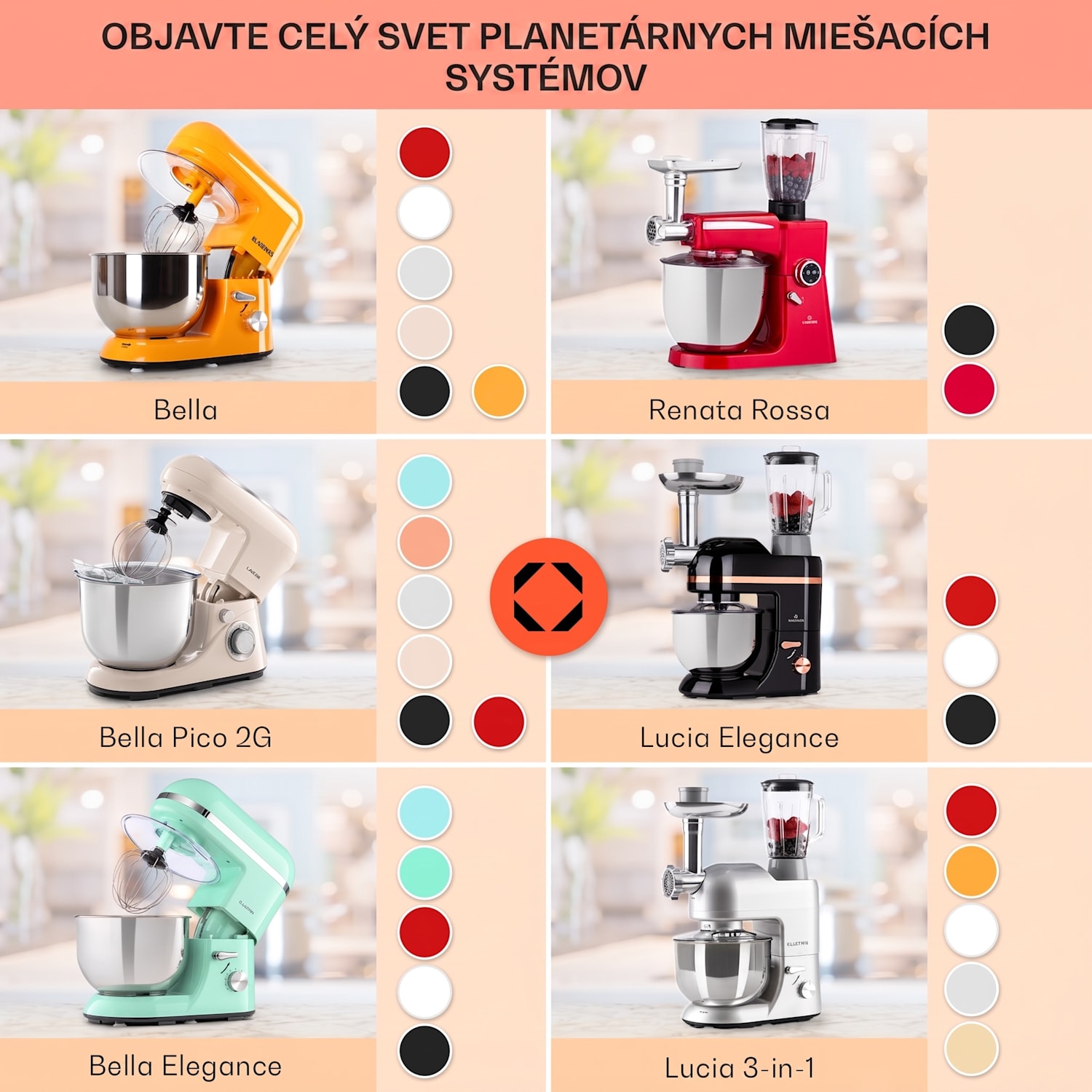 Bella Elegance, kuchynský robot, 1800 W, 1,7 PS, 6 stupňov, 5 l Červená