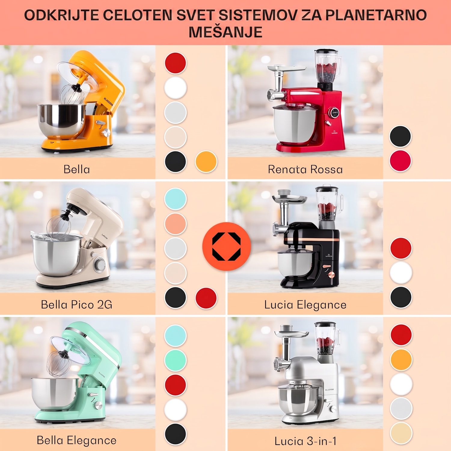 Bella Elegance, kuhinjski robot, 1800 W, 1,7 HP, 6 stopenj, 5 litrov, rdeča Rdeča