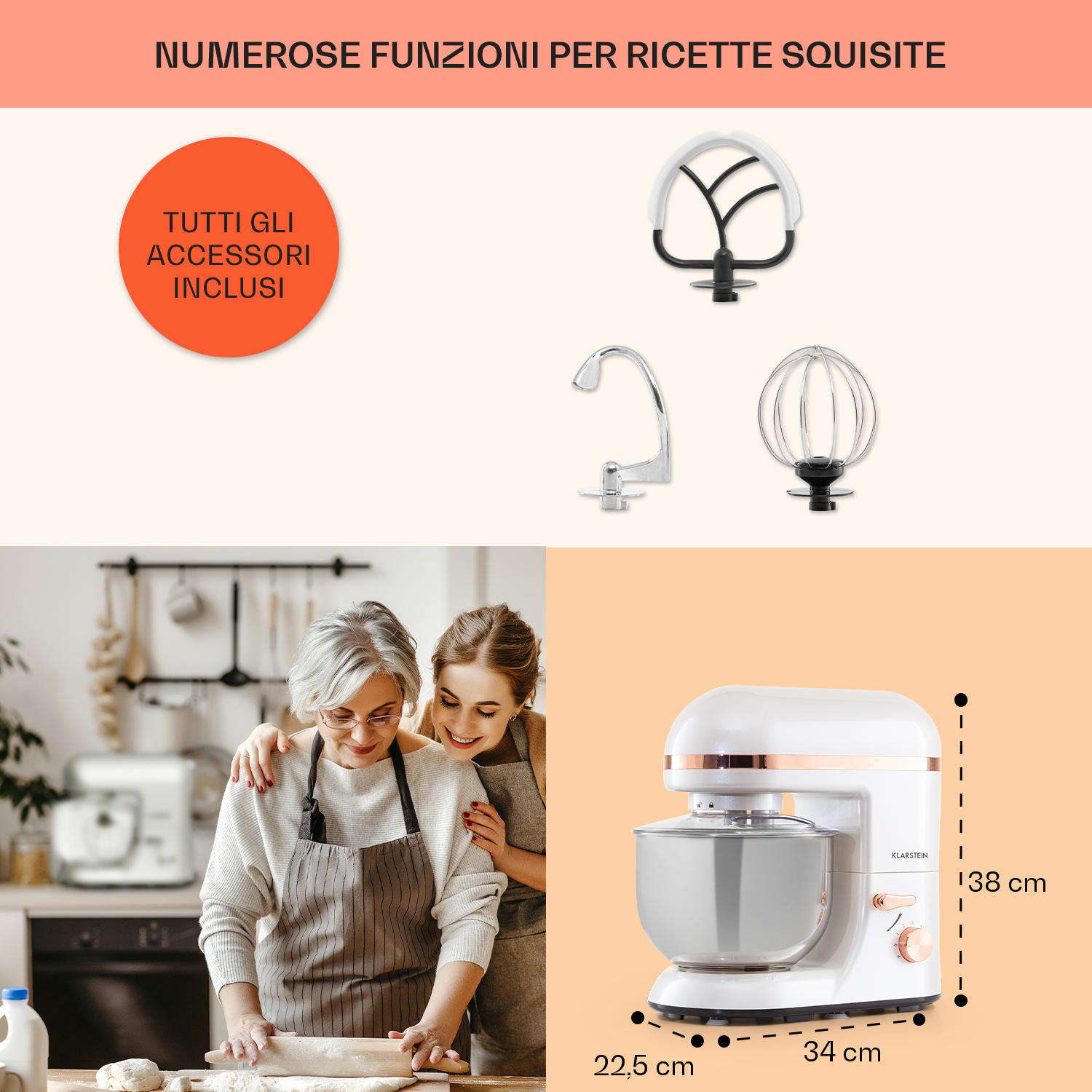 Bella Elegance Robot da cucina 1800 W/2,7 CV 5,2 litri acciaio inox senza BPA Bianco