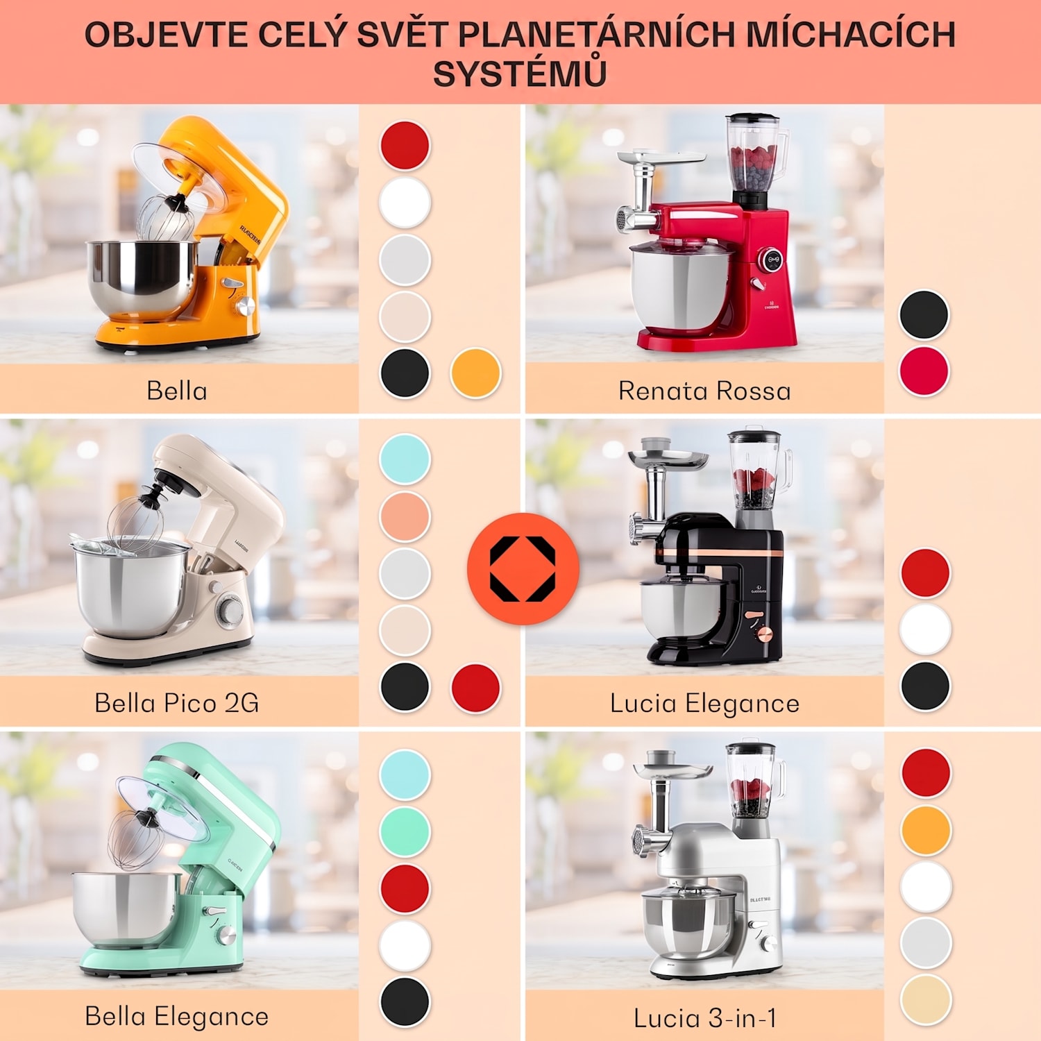 Bella Elegance, kuchyňský robot, 1800 W, 1,7 HP, 6 stupňů, 5 l Bílá
