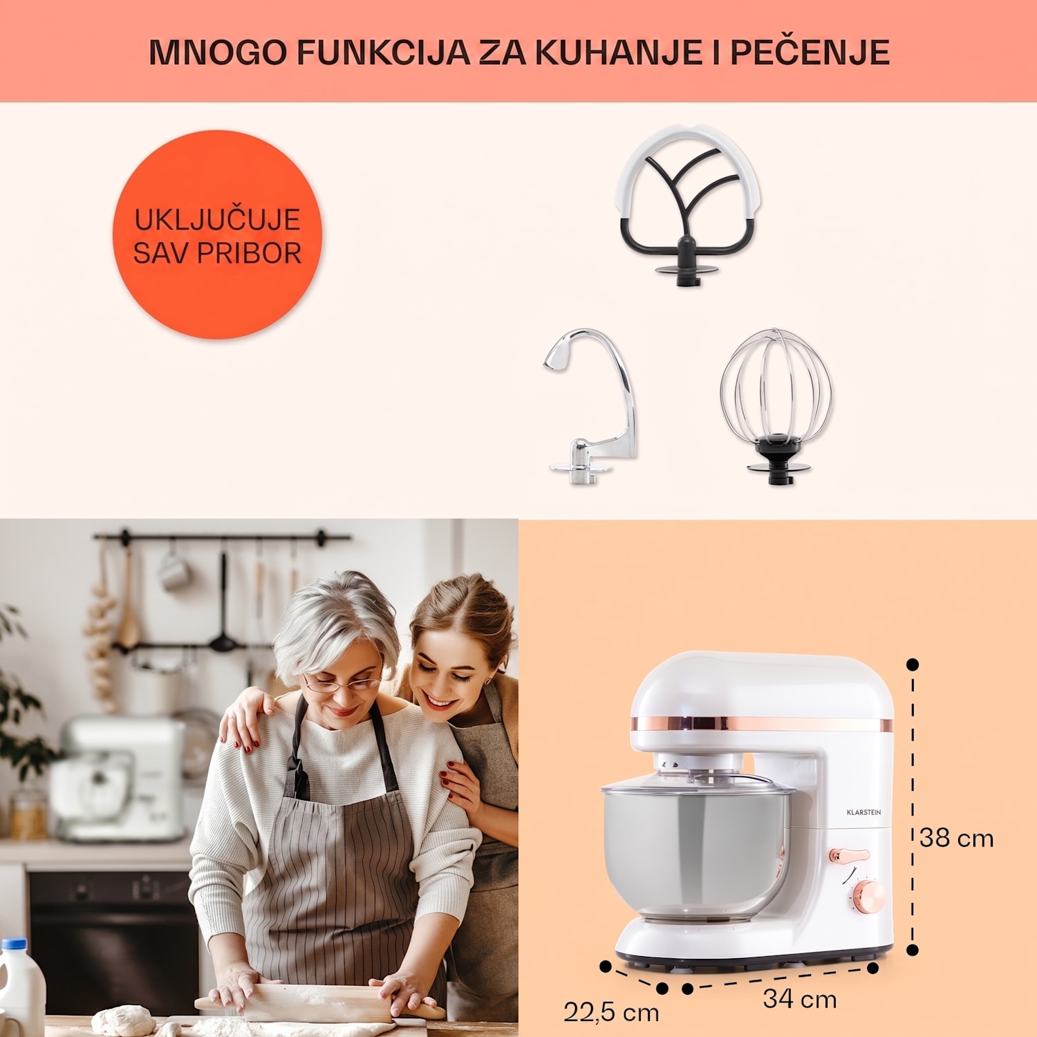 Bella Elegance, kuhinjski aparat, 1800 W, 1,7 HP, 6 stupnjeva, 5 litrov, bijeli Bijela