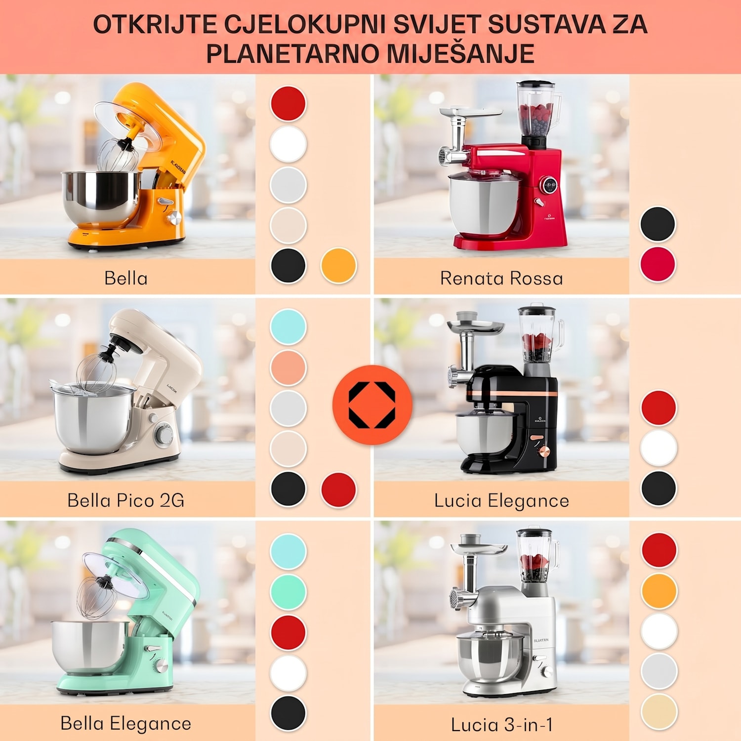 Bella Elegance, kuhinjski aparat, 1800 W, 1,7 HP, 6 stupnjeva, 5 litrov, bijeli Bijela