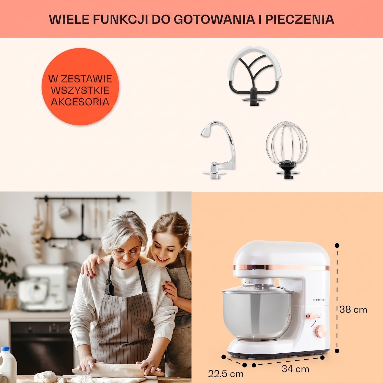Bella Elegance, robot kuchenny, 1800 W, 1,7 HP, 6 stopni, 5 litrów, biały Biały