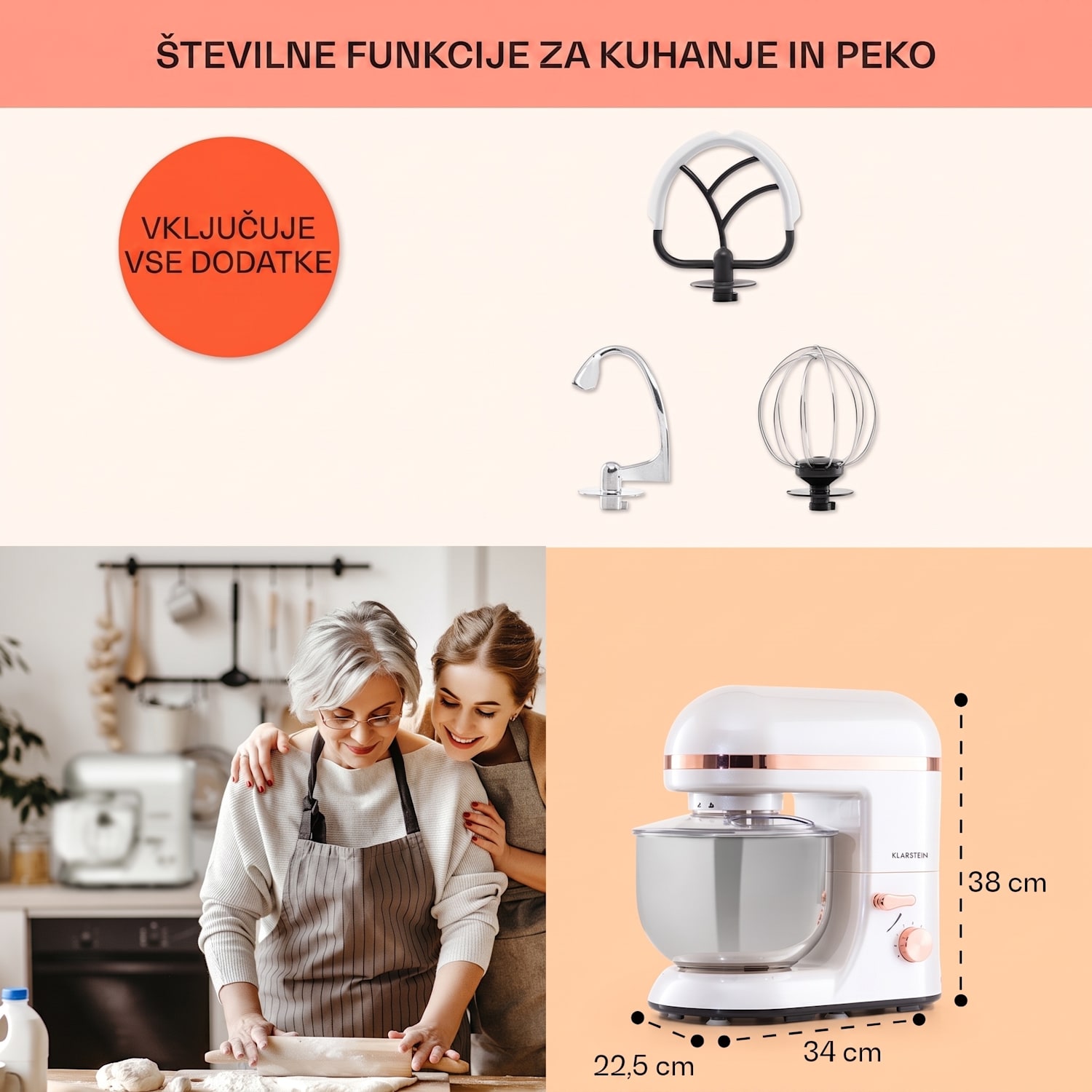 Bella Elegance, kuhinjski robot, 1800 W, 1,7 HP, 6 stopenj, 5 litrov, bela Bela