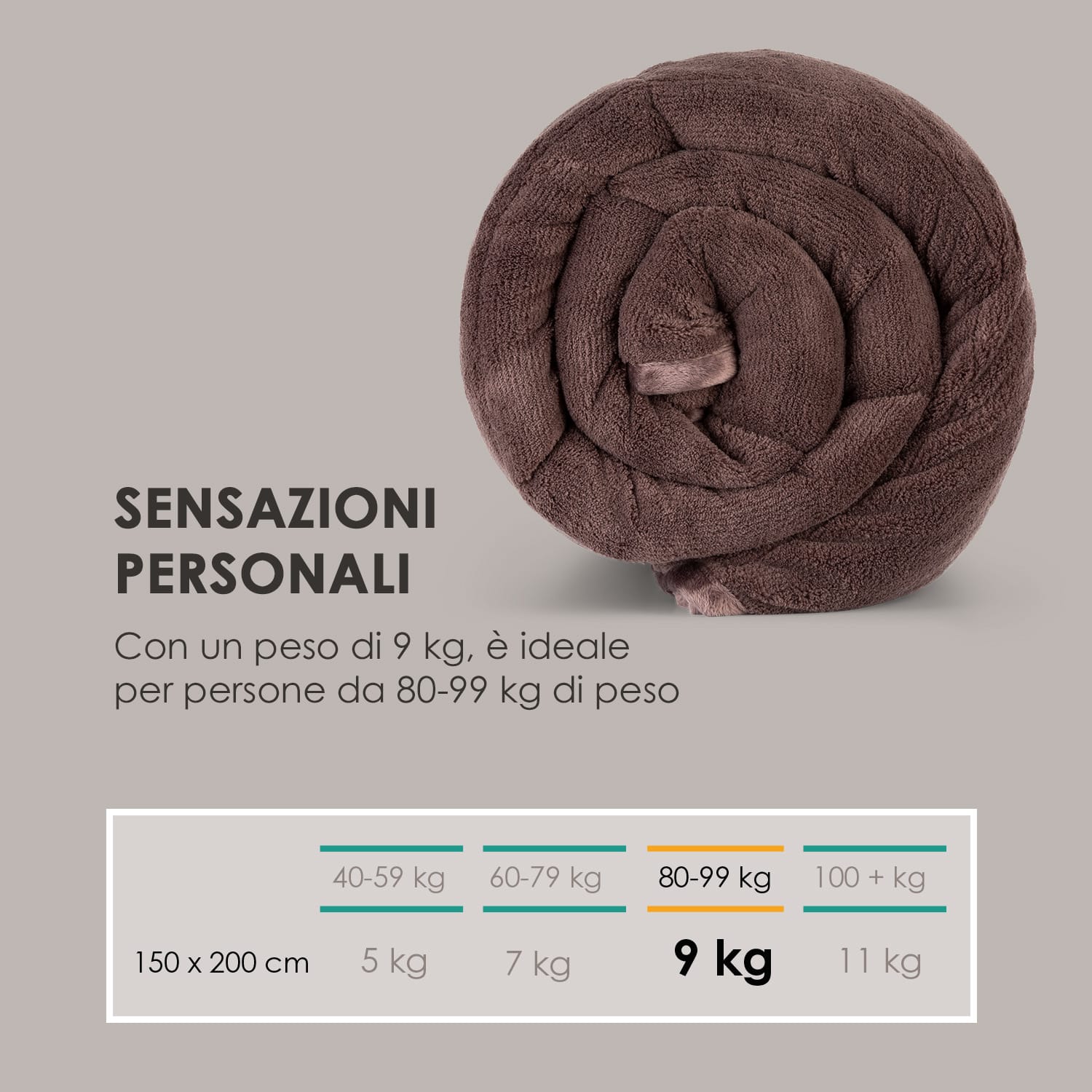 Cosycalm coperta terapeutica microplush perle di plastica 150 x 200 cm 9 kg marrone 9 kg