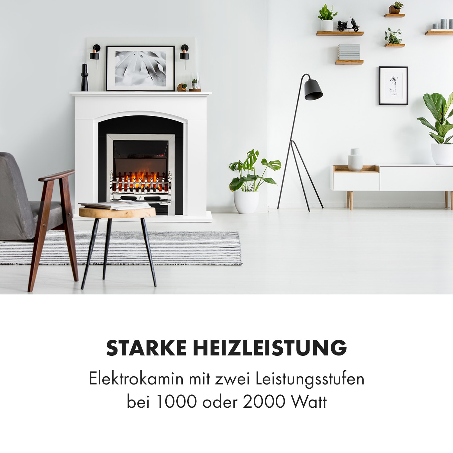 Verbier Elektrischer Kamin Elektrokamin 1000 / 2000 W LED-InstaFire Thermostat Timer Überhitzungsschutz 