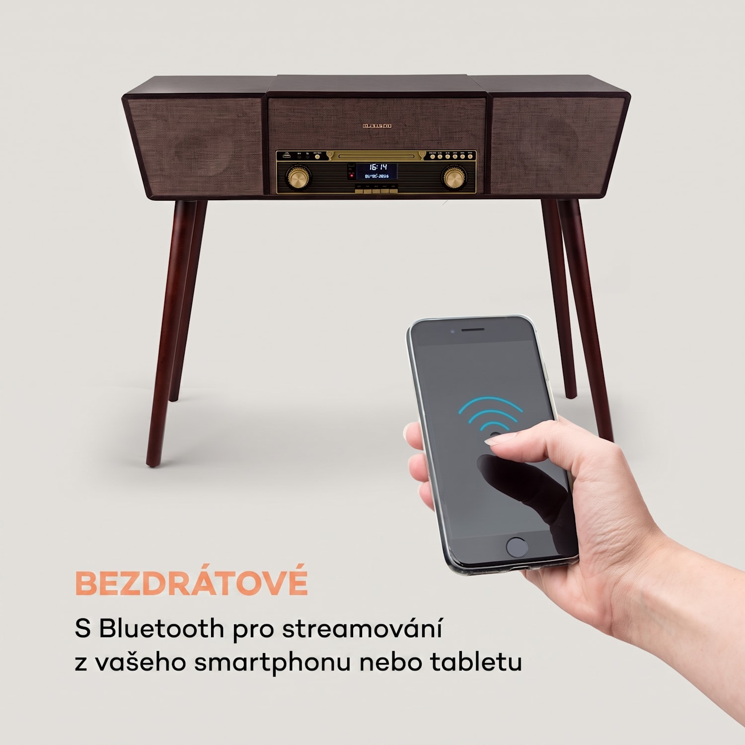 Belle Epoque 1912, retro gramofon, CD, BT, USB, DAB + / FM, hnědý 