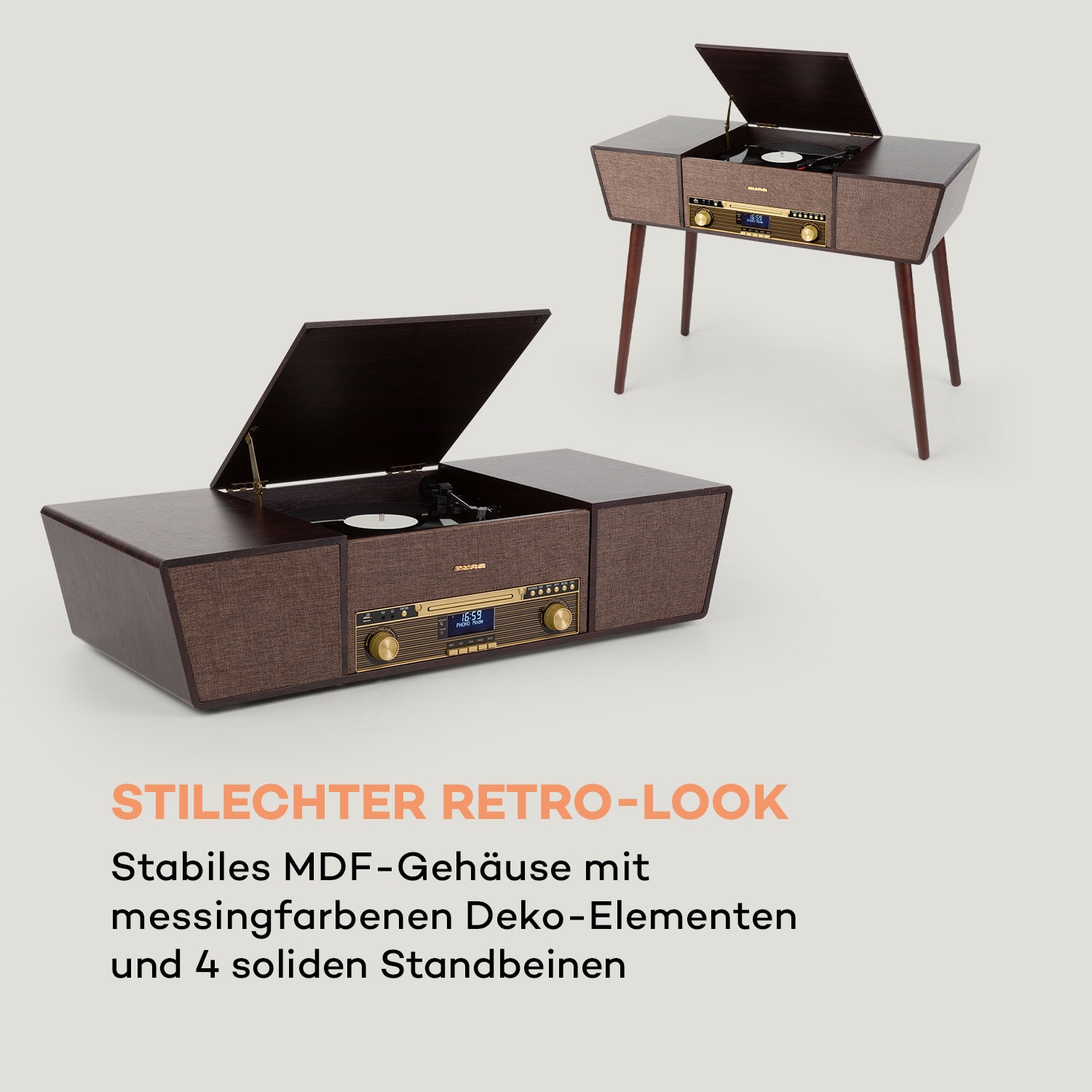 Belle Epoque 1912 Retro-Plattenspieler CD BT USB DAB+/UKW braun 